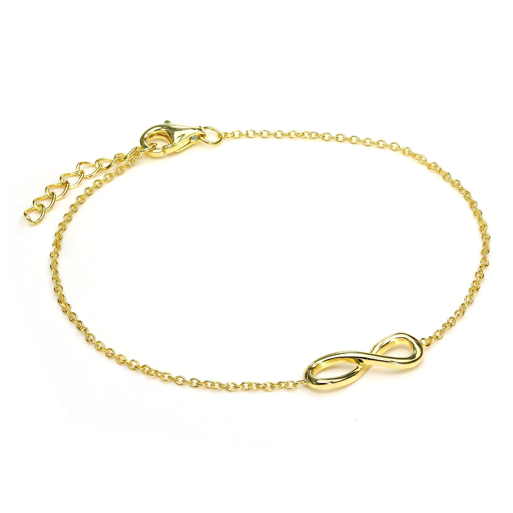 Gold Plated Sterling Silver Fine Infinity Bracelet with Clasp