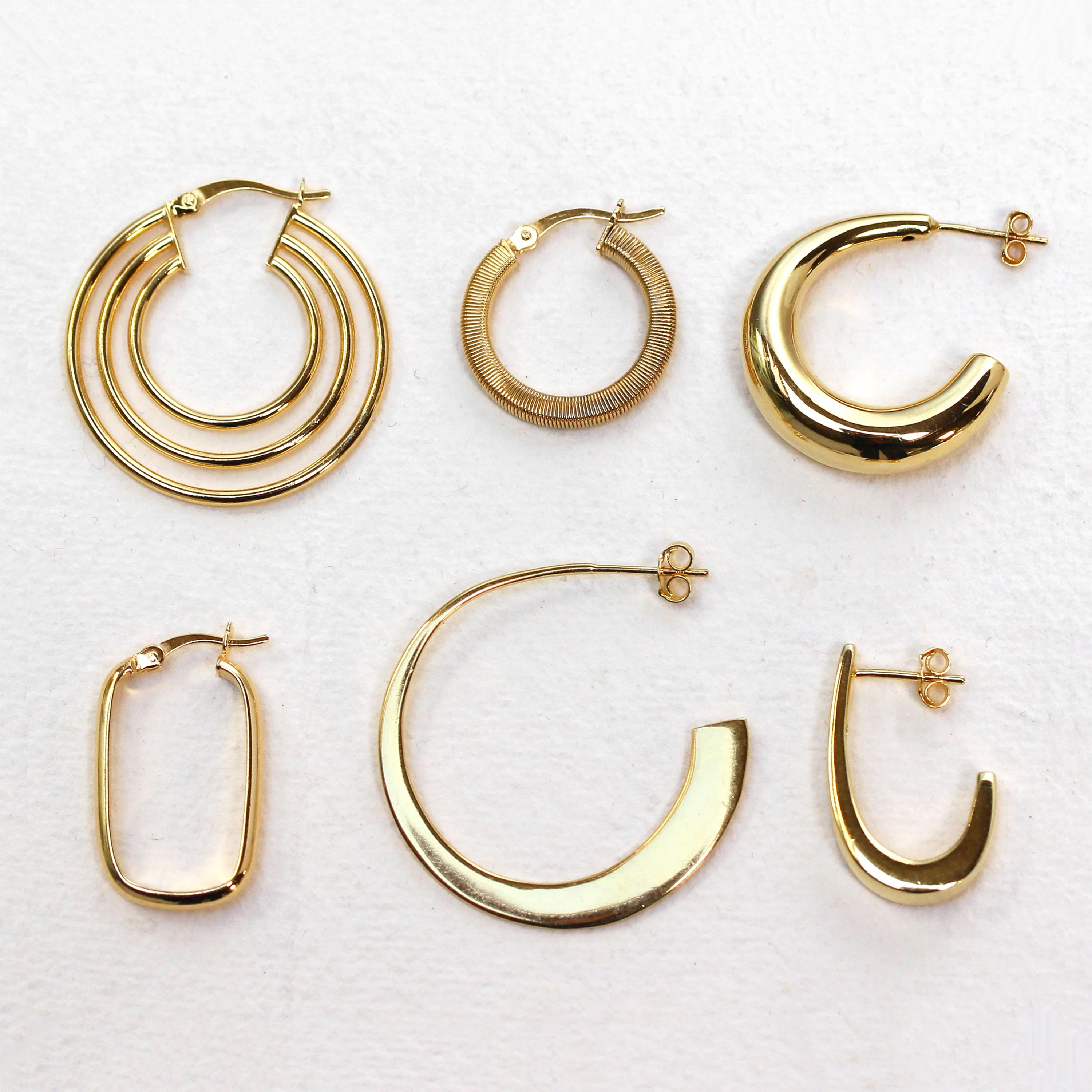 Gold Plated Sterling Silver Flat Tapered Open Hoop Stud Earrings - Image 3
