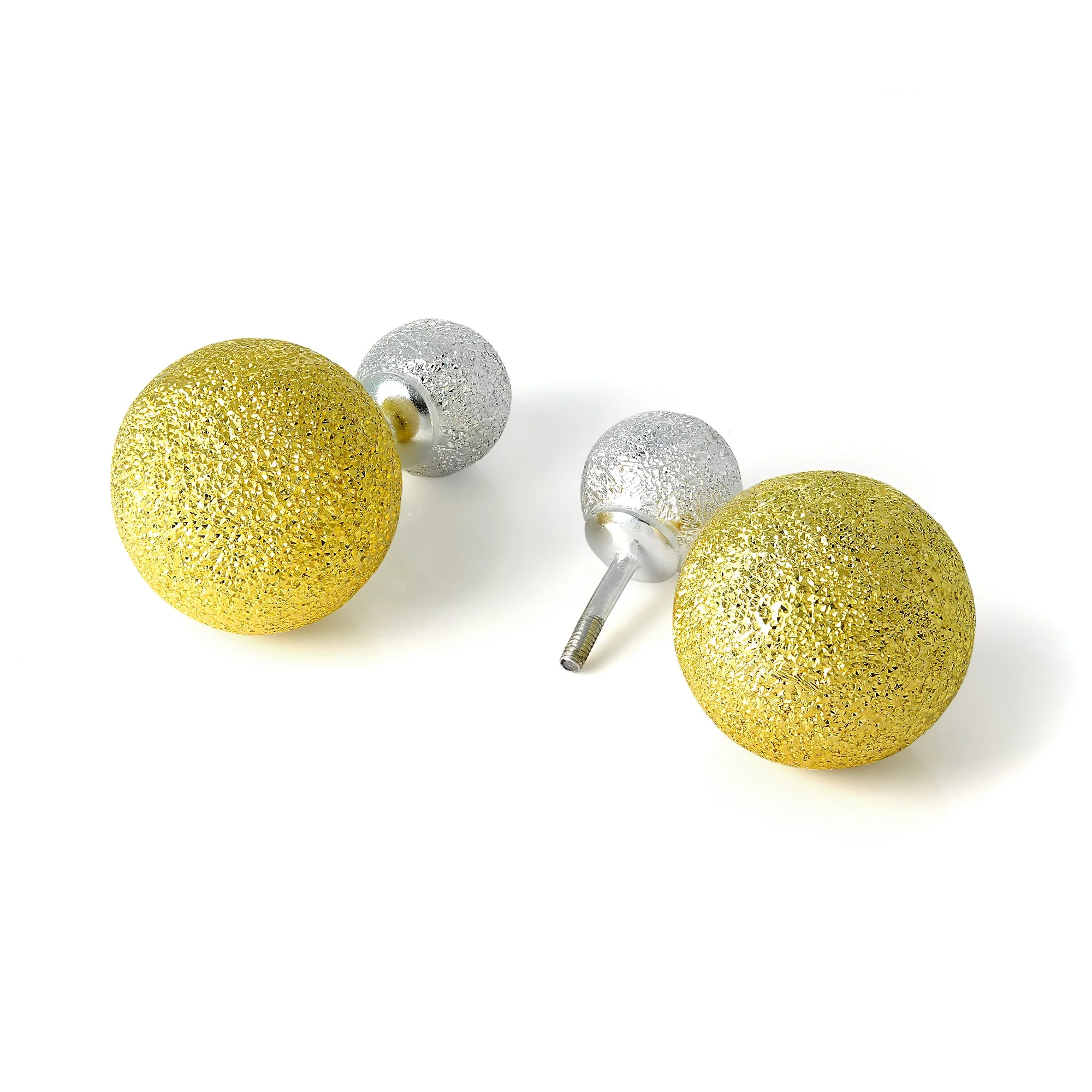 Gold Plated Sterling Silver Frosted Double Sided Heavy Ball Stud Earrings - Image 2