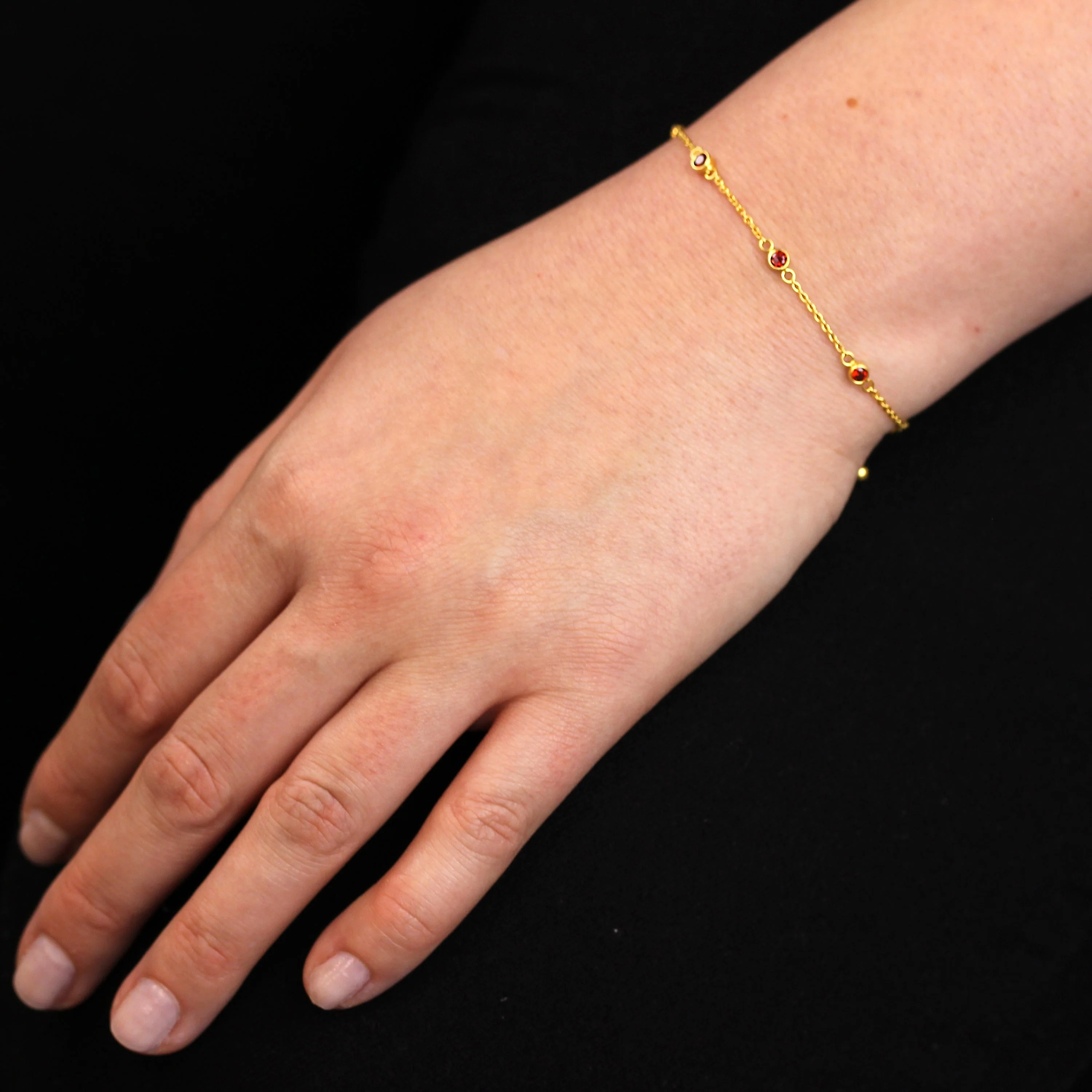 Gold Plated Sterling Silver Garnet CZ Adjustable Bracelet - Image 2