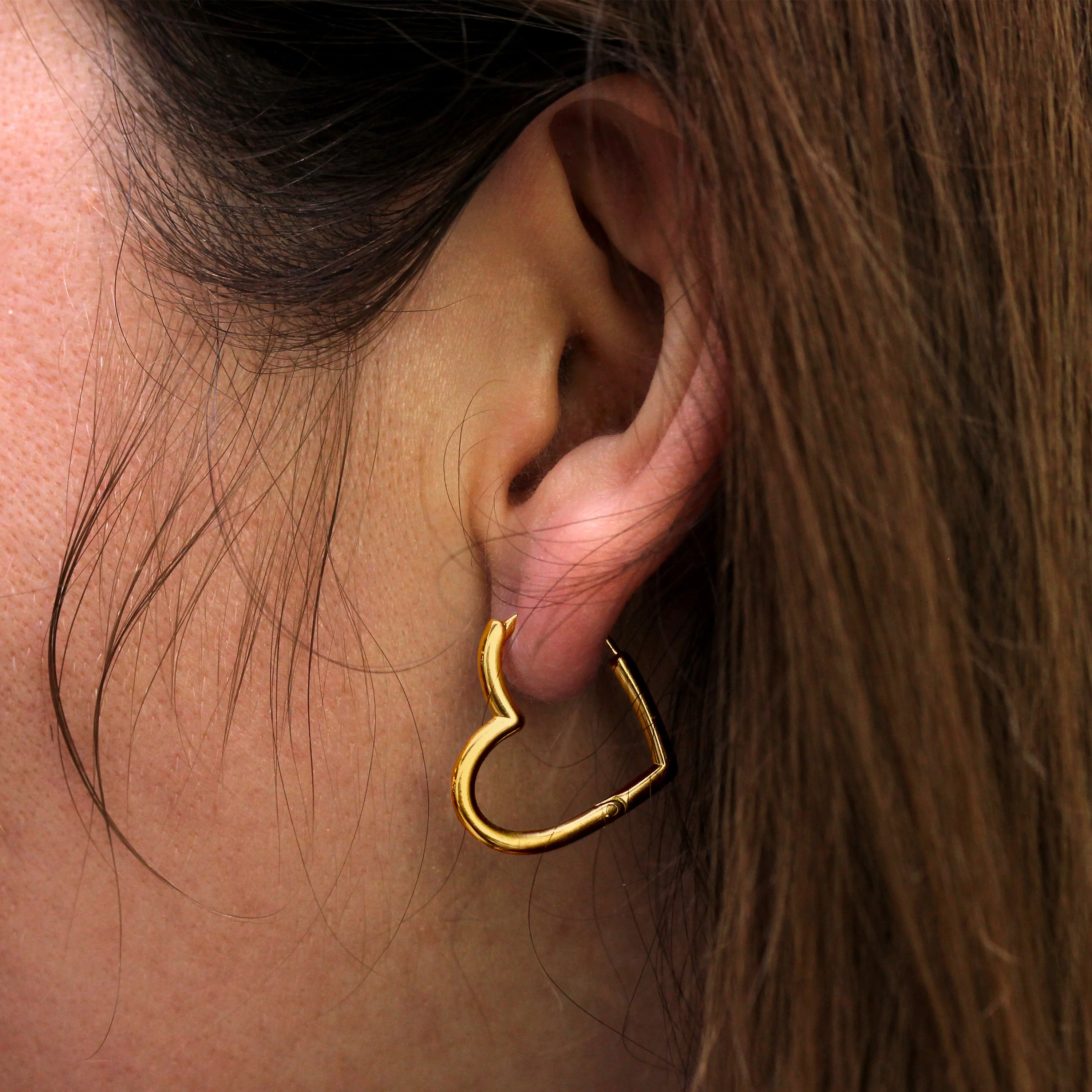 Gold Plated Sterling Silver Heart Hoop Earrings - Image 3