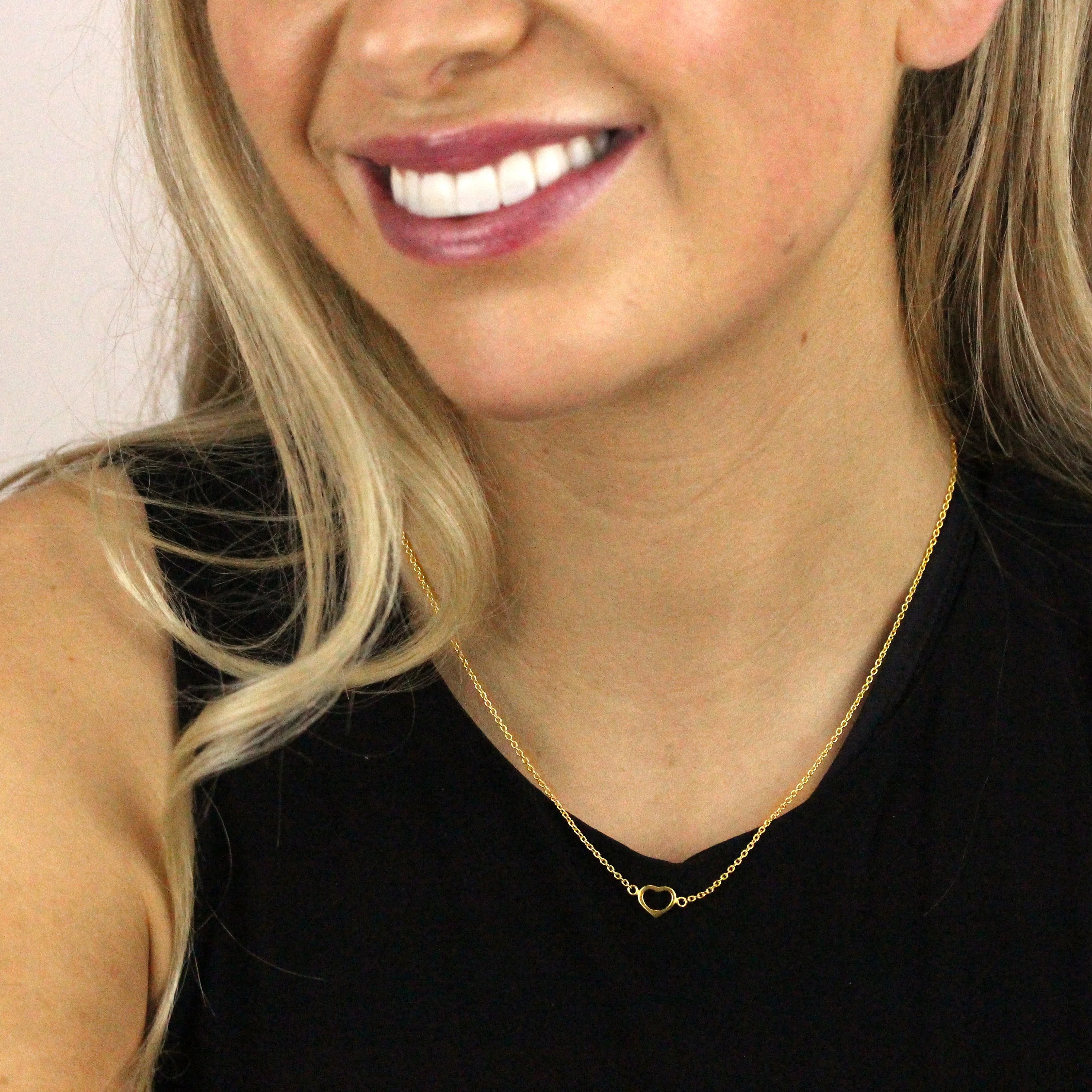 Gold Plated Sterling Silver Heart Outline 18 Inch Necklace - Image 2