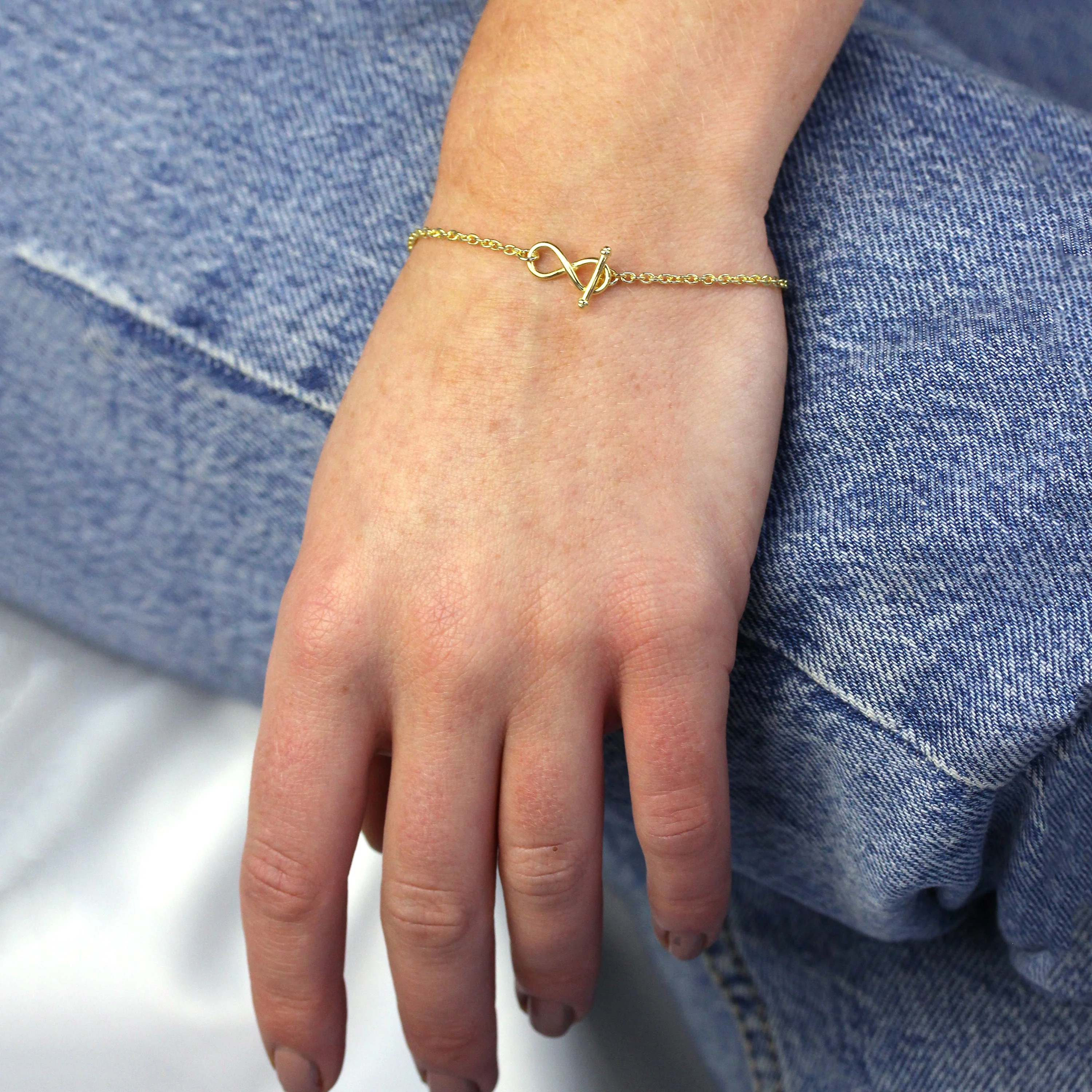 Gold Plated Sterling Silver Infinity T Bar 7 Inch Bracelet - Image 2