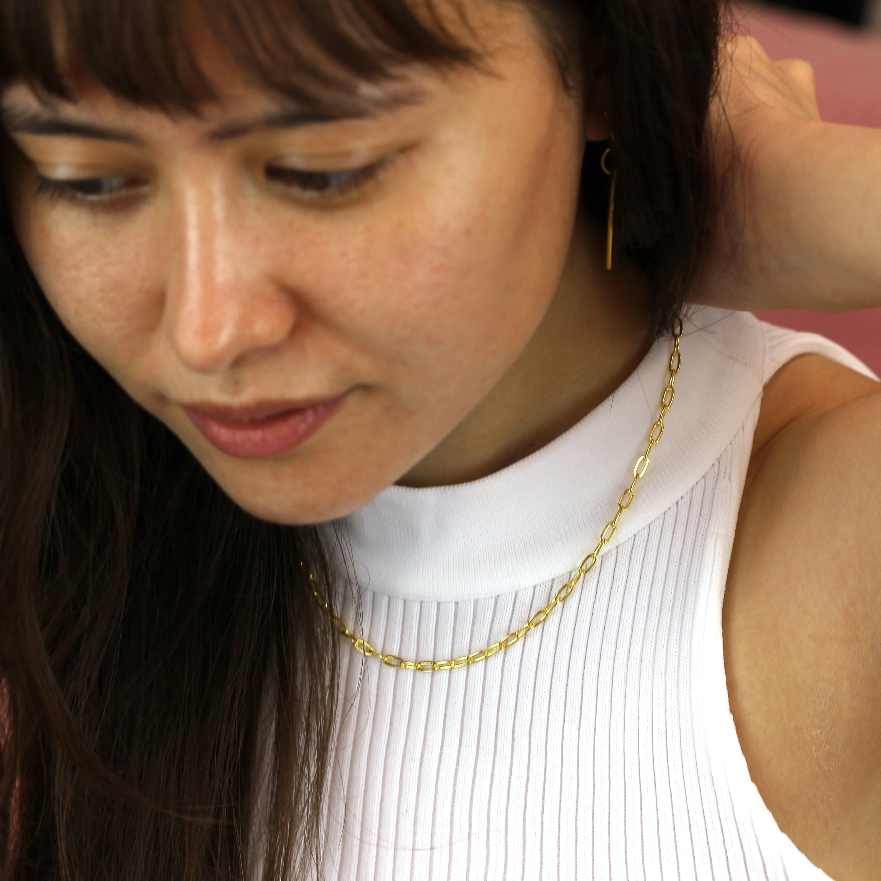 Gold Plated Sterling Silver Long Link Cable Necklace 18 Inches - Image 2