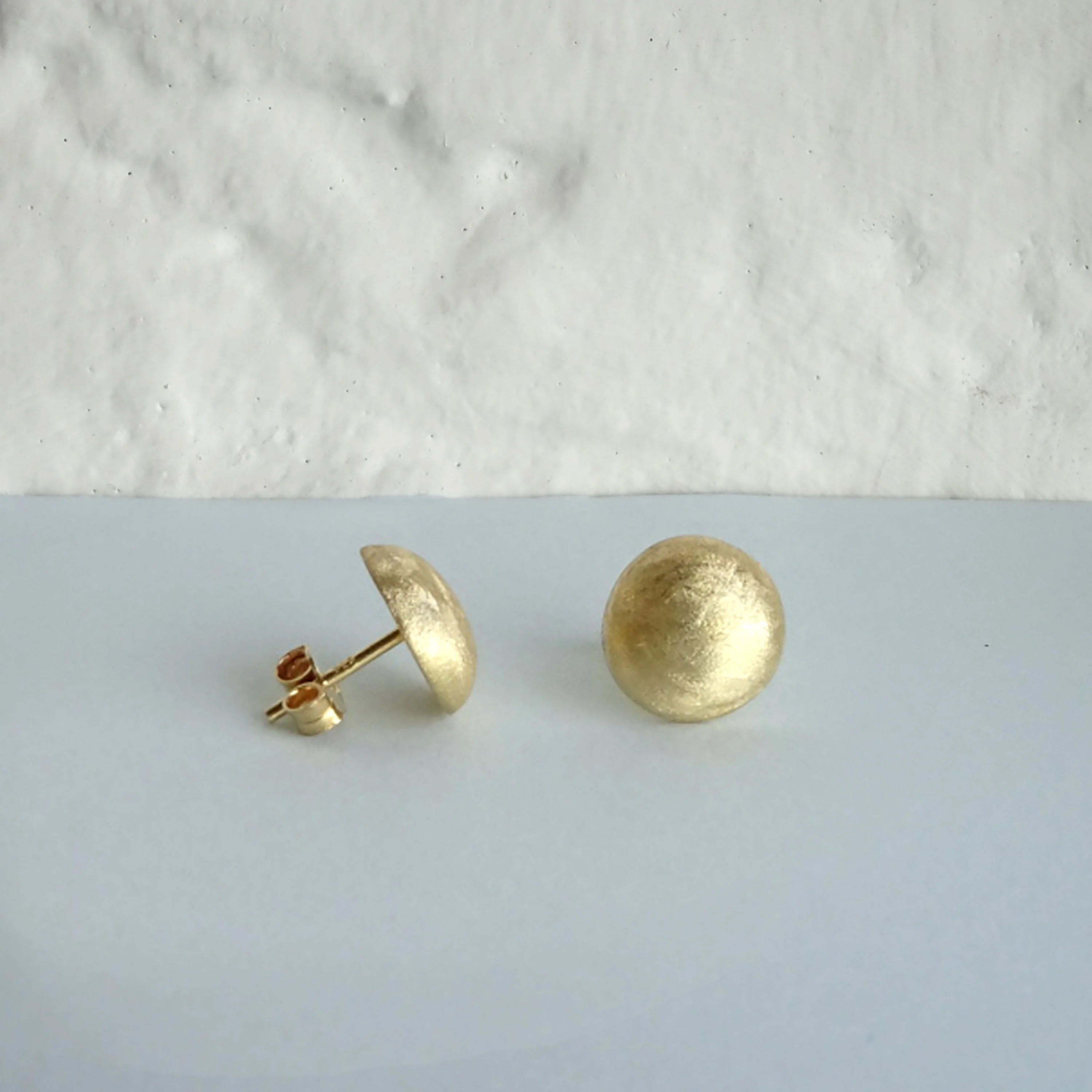 Gold Plated Sterling Silver Matt Half Ball Stud Earrings - Image 3