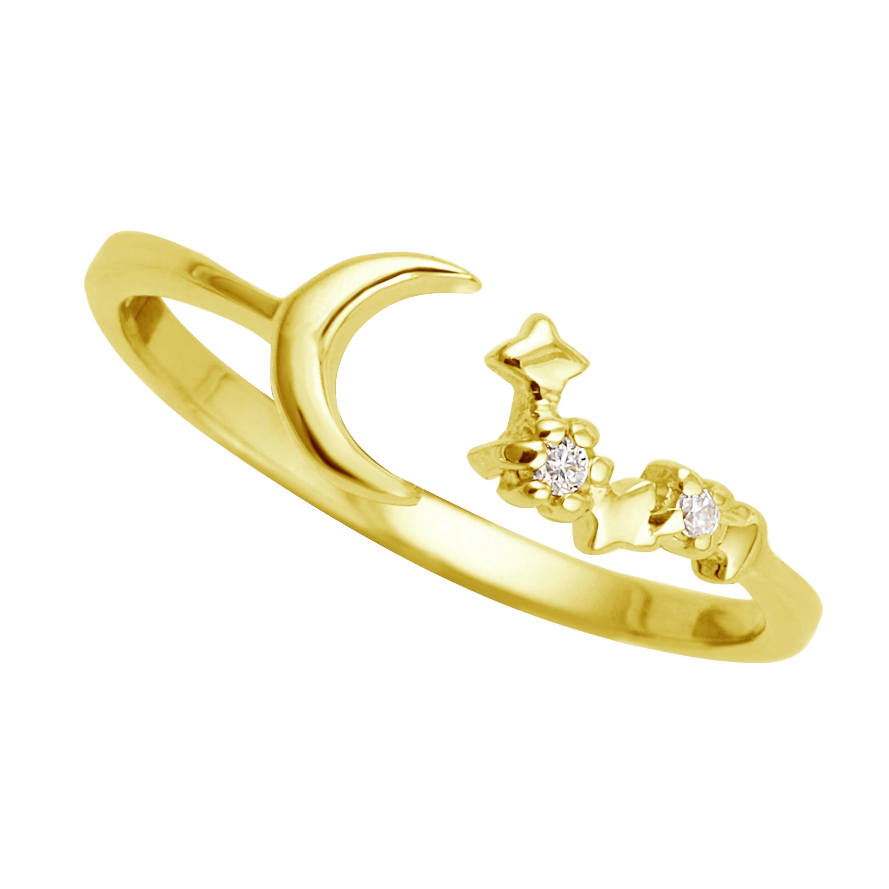 Gold Plated Sterling Silver Moon Star Open Adjustable Ring - Image 3