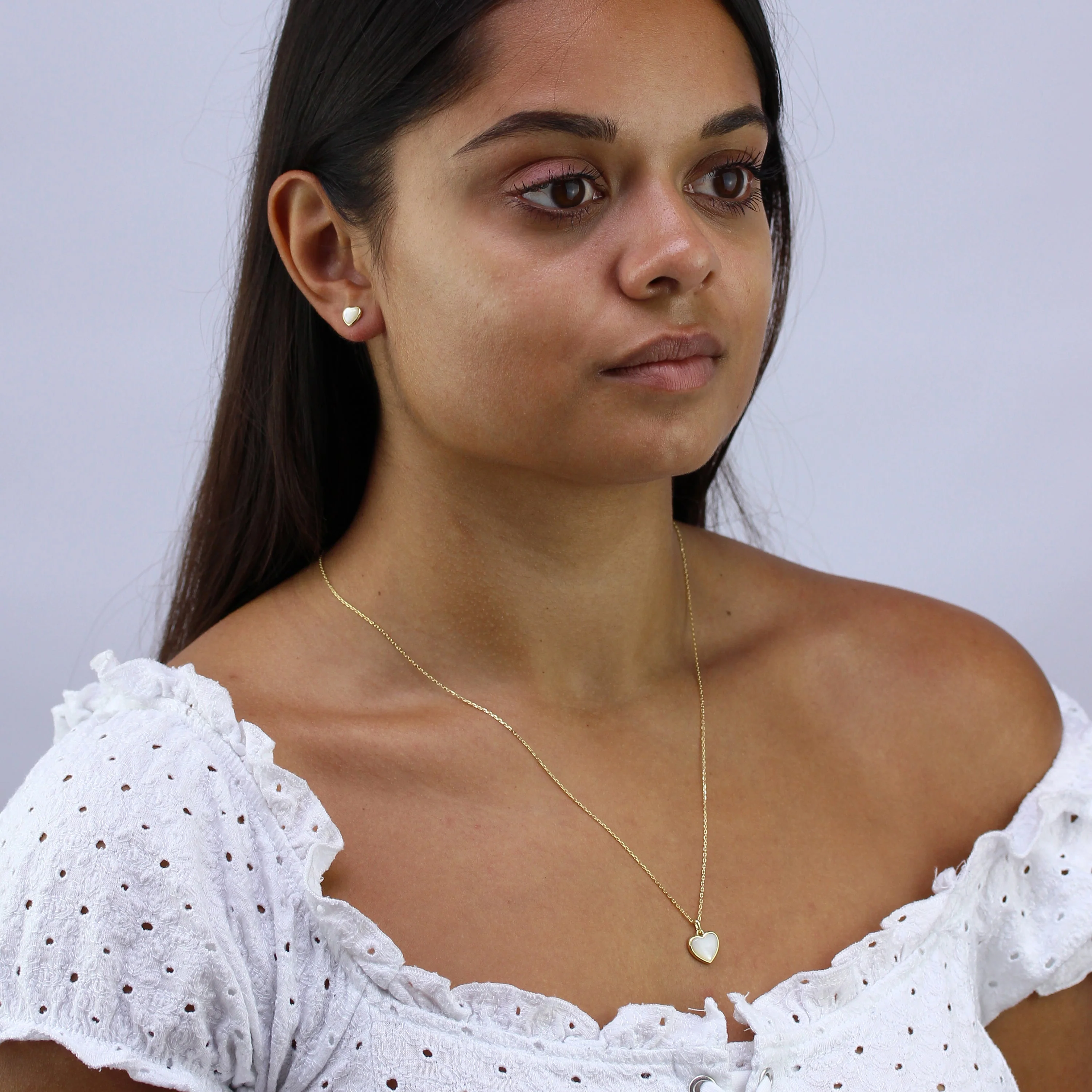 Gold Plated Sterling Silver Mother of Pearl Heart Necklace - Image 3