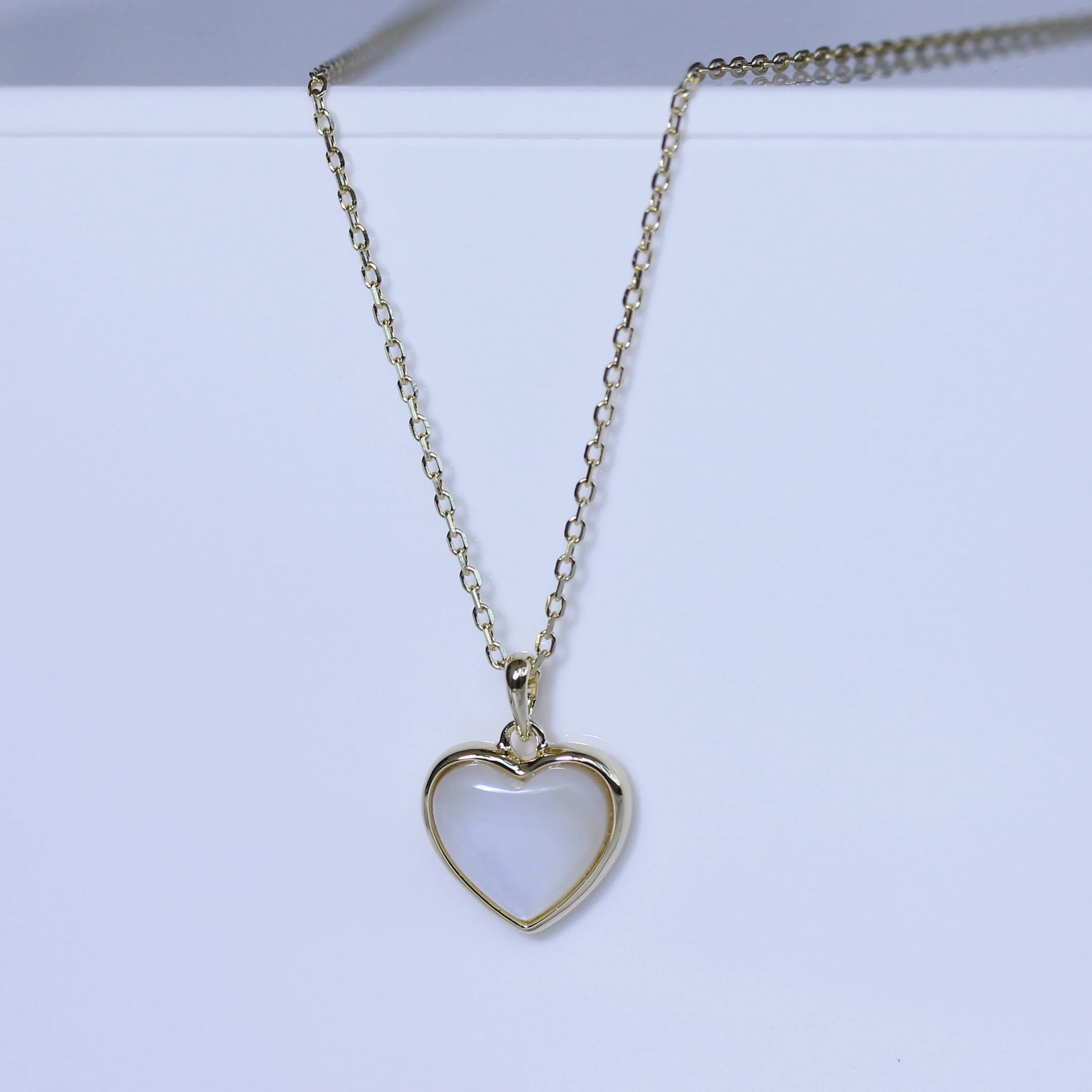 Gold Plated Sterling Silver Mother of Pearl Heart Necklace - Image 4