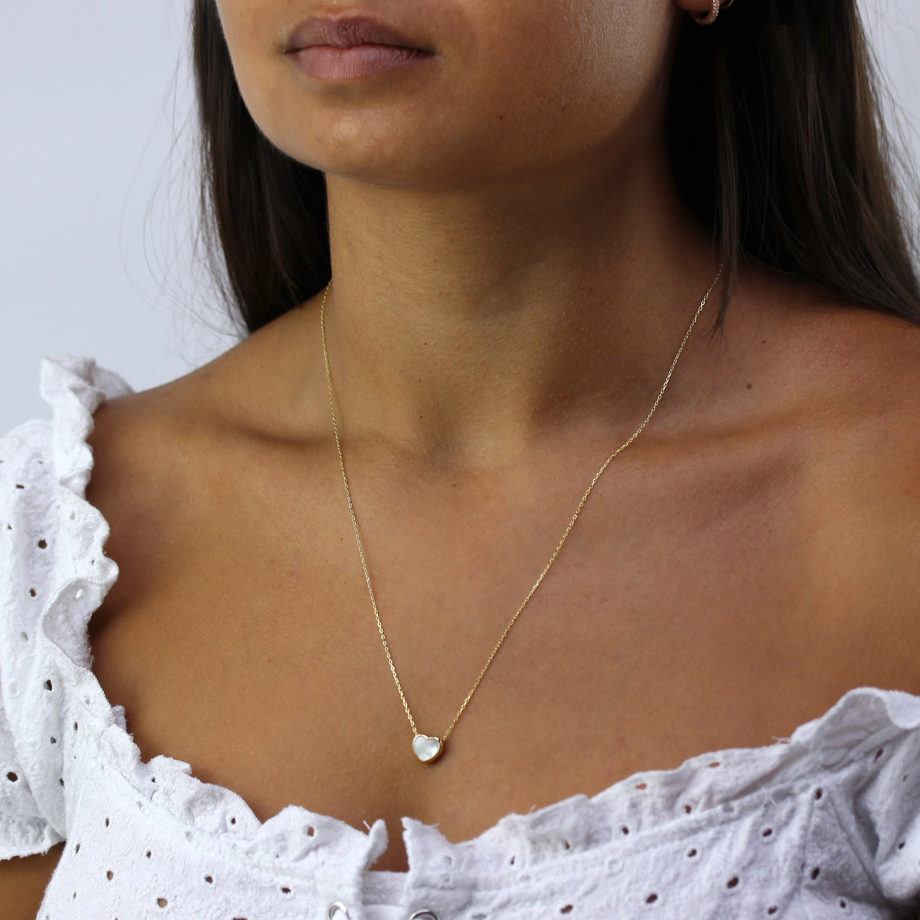 Gold Plated Sterling Silver Mother of Pearl Heart Necklace - Image 2