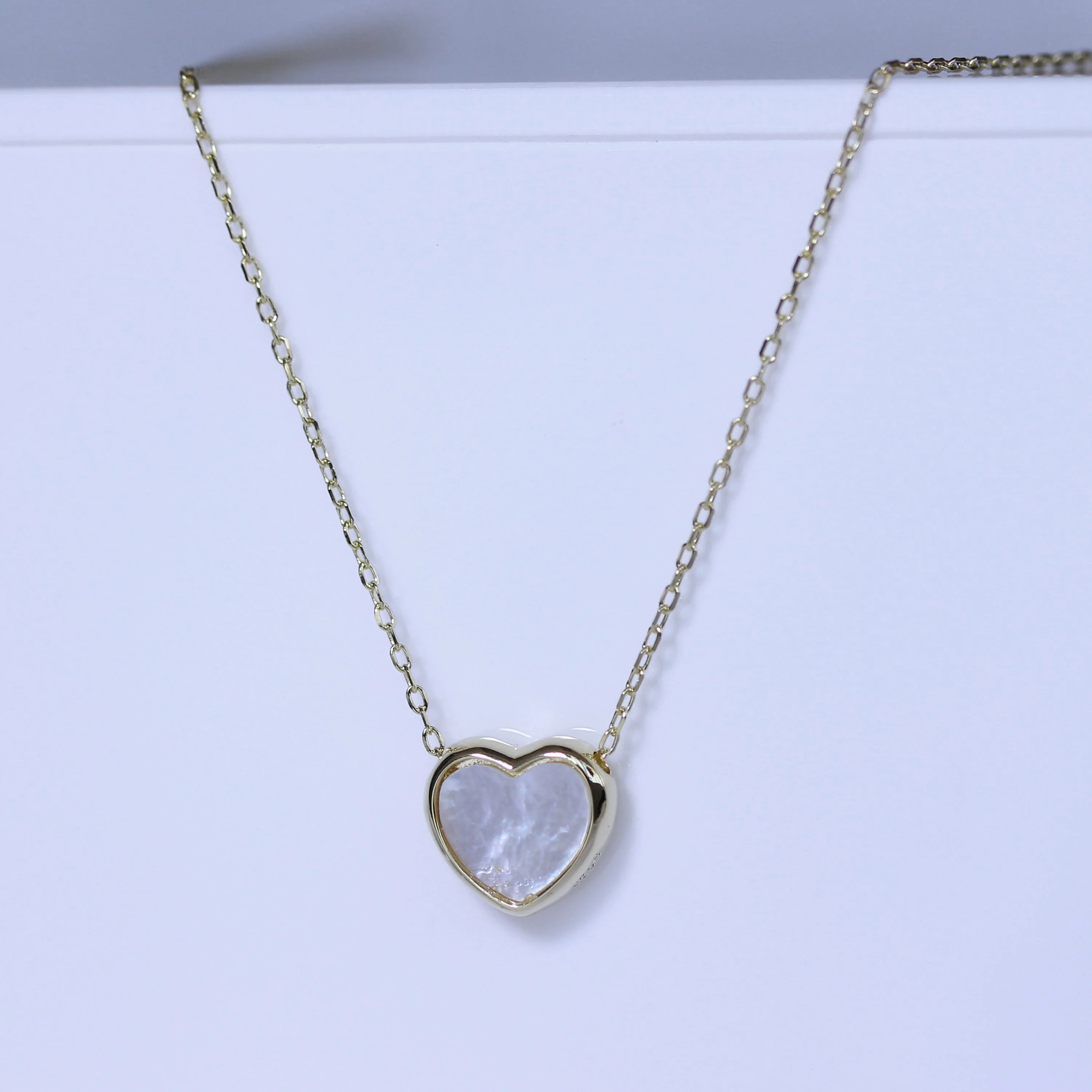 Gold Plated Sterling Silver Mother of Pearl Heart Necklace - Image 3