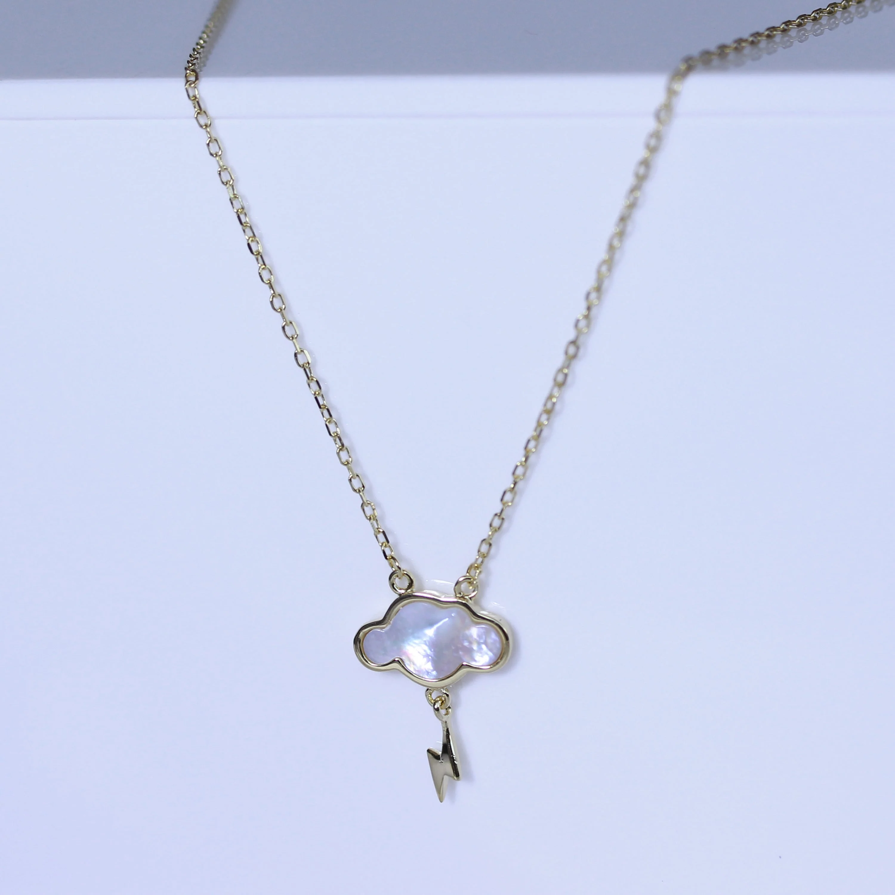 Gold Plated Sterling Silver Mother of Pearl Lightning Necklace - Image 3