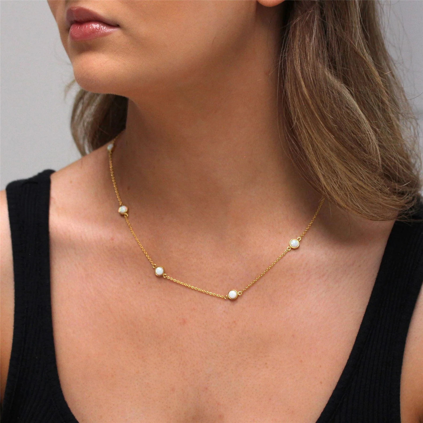 Gold Plated Sterling Silver Multi CZ Opal Rub Over Necklace 16+2 Inches - Image 2