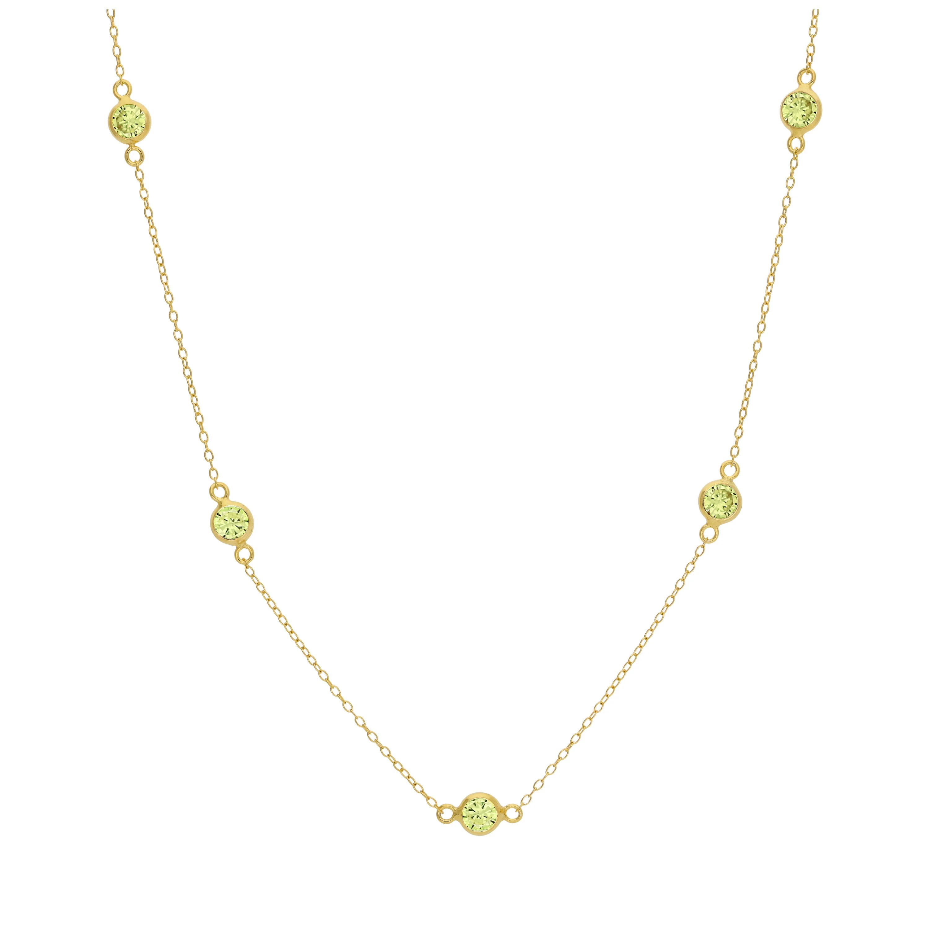 Gold Plated Sterling Silver Multi Peridot CZ Birthstone Necklace