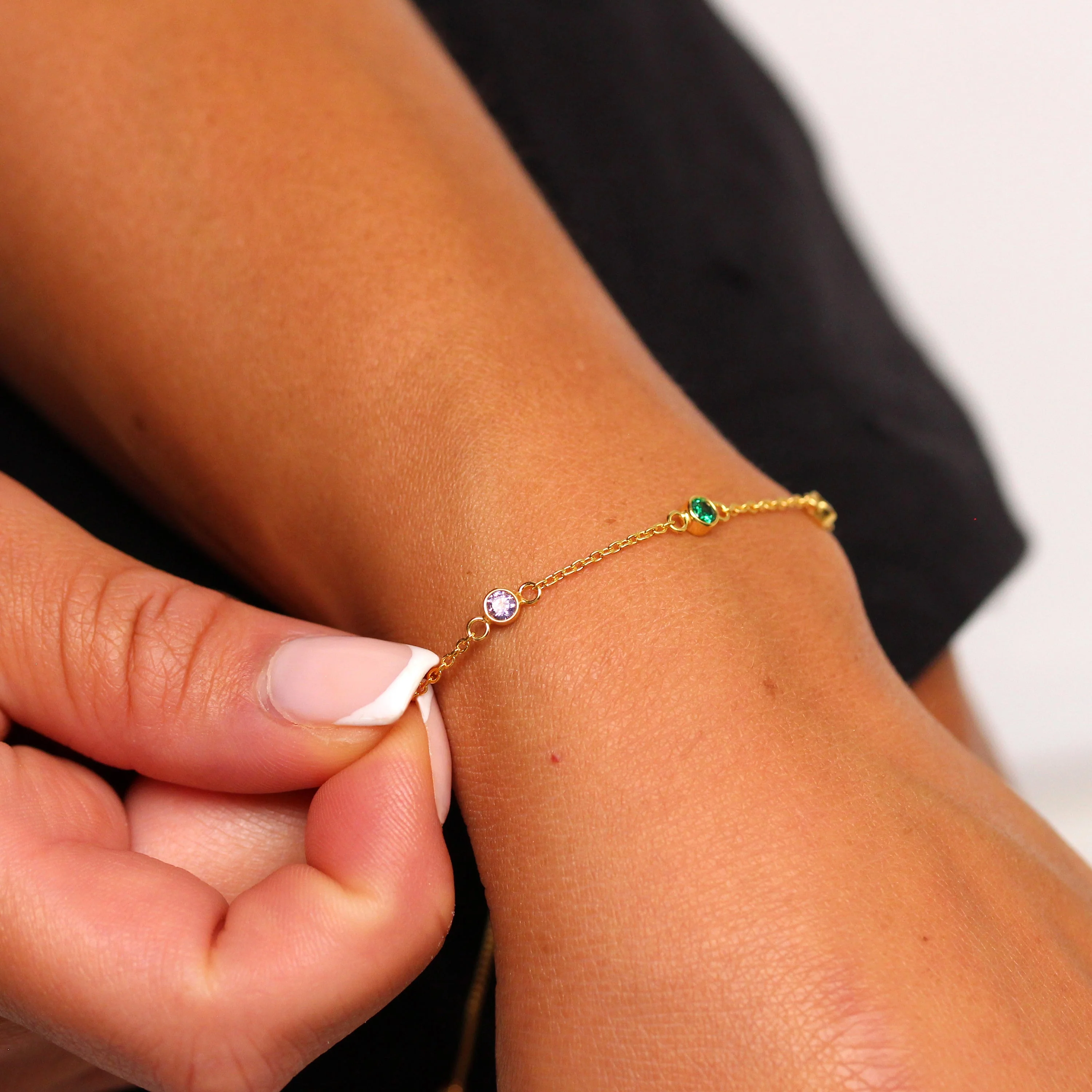 Gold Plated Sterling Silver Multi Rainbow CZ Adjustable Bracelet - Image 3