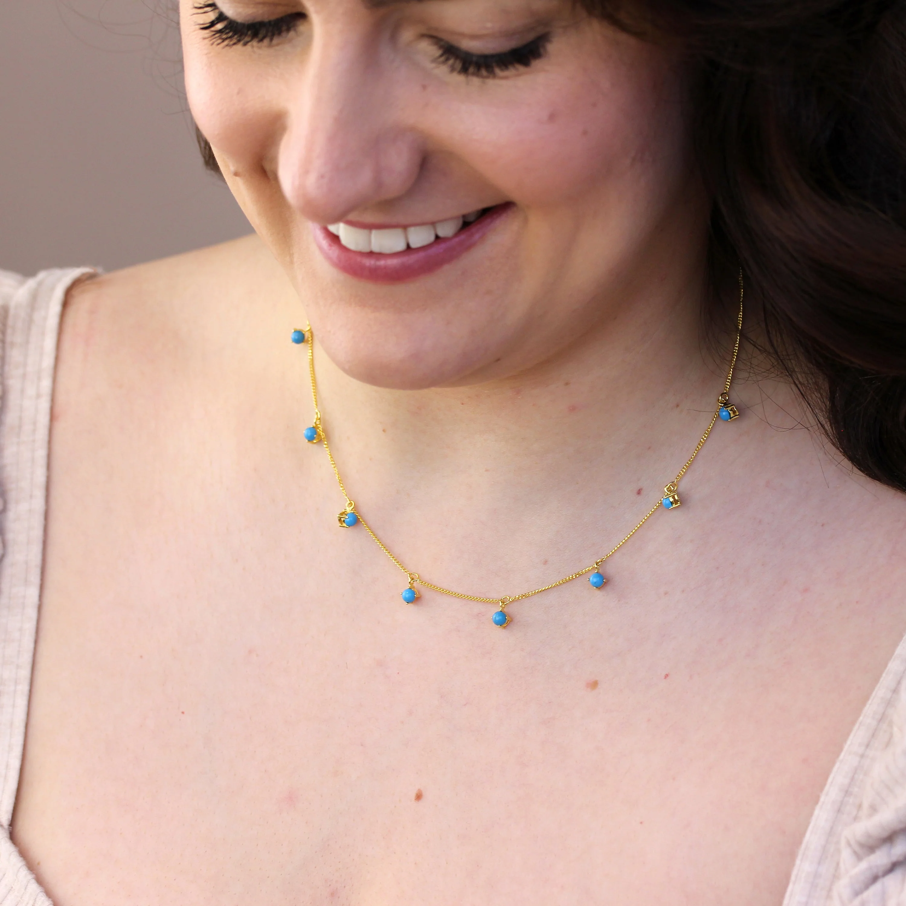 Gold Plated Sterling Silver Multi Turquoise CZ December Necklace - Image 2