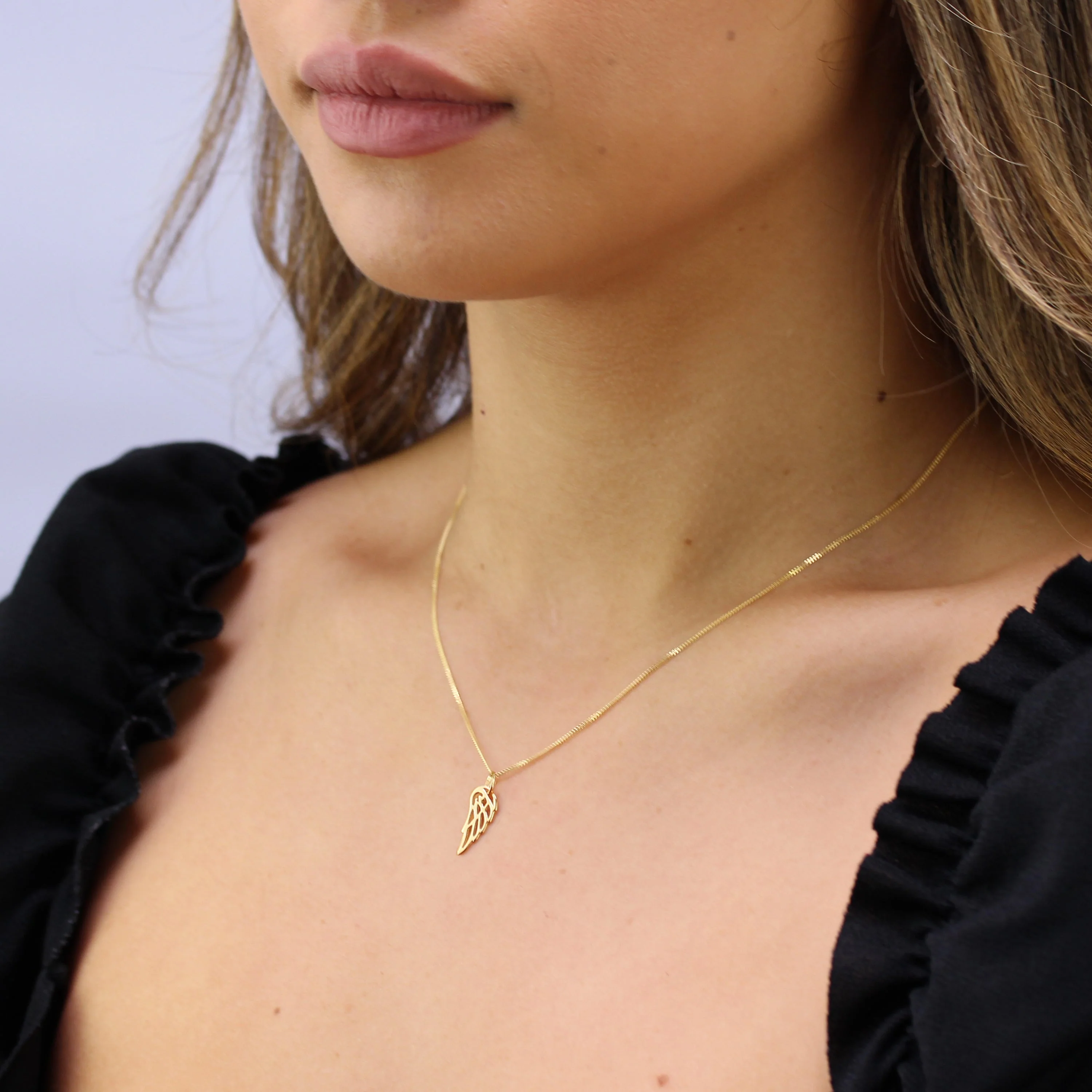 Gold Plated Sterling Silver Open Angel Wing Necklace - 14 - 32 Inches - Image 2