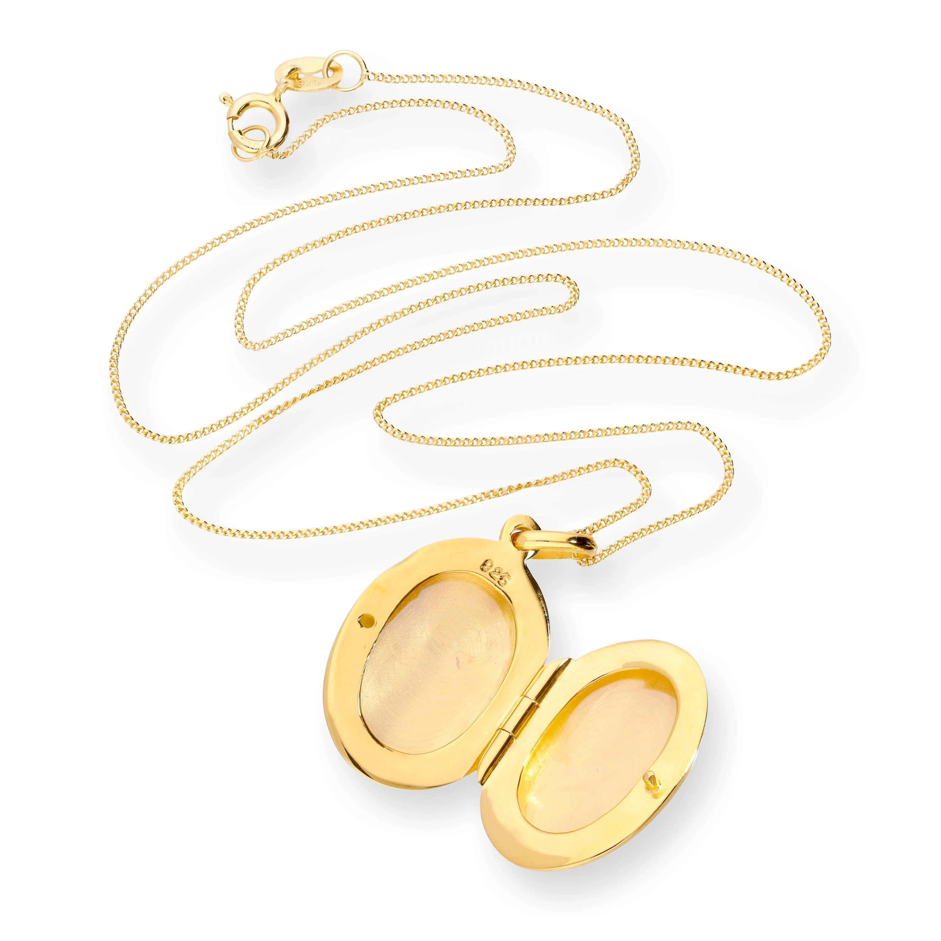 Gold Plated Sterling Silver Oval Engraved Locket on Chain 16 - 22 Inches - Image 3