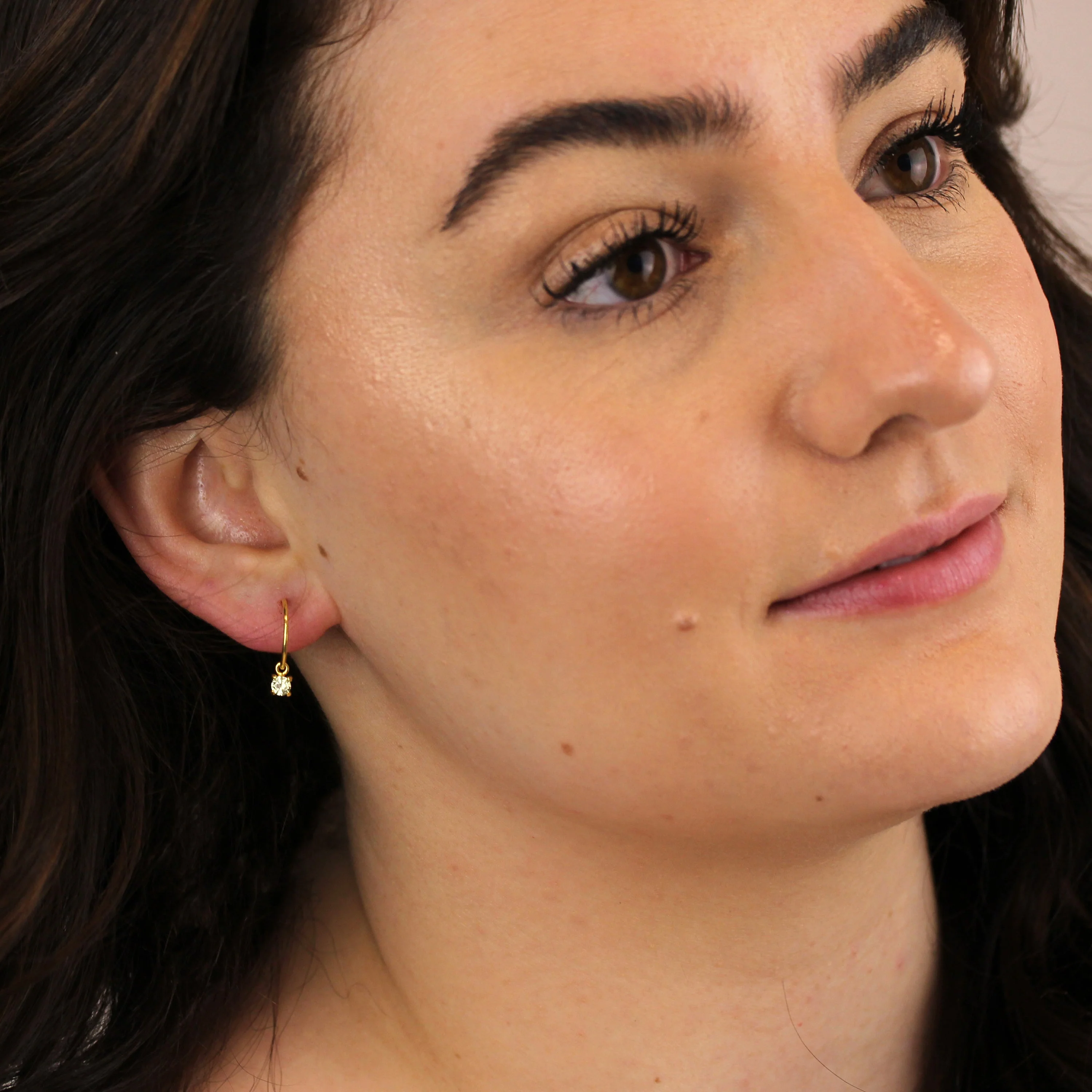 Gold Plated Sterling Silver Peridot CZ Charm Hoop Earrings - Image 2
