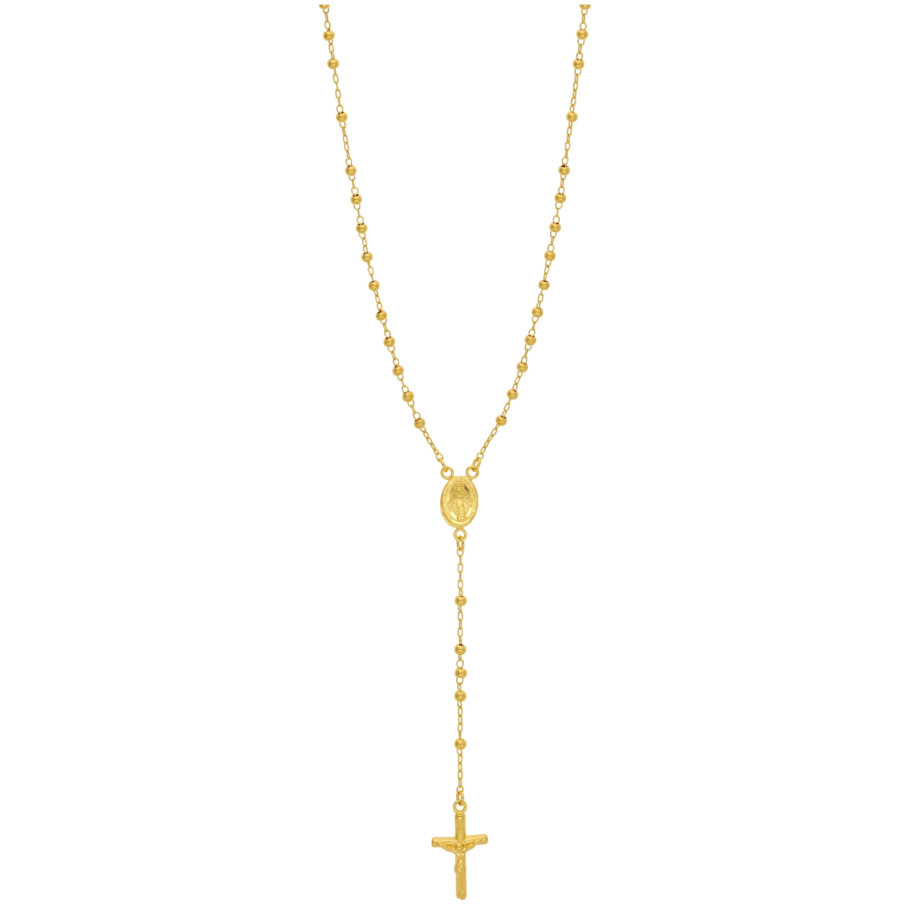 Gold Plated Sterling Silver Rosary Bead Necklace - 20 Inches