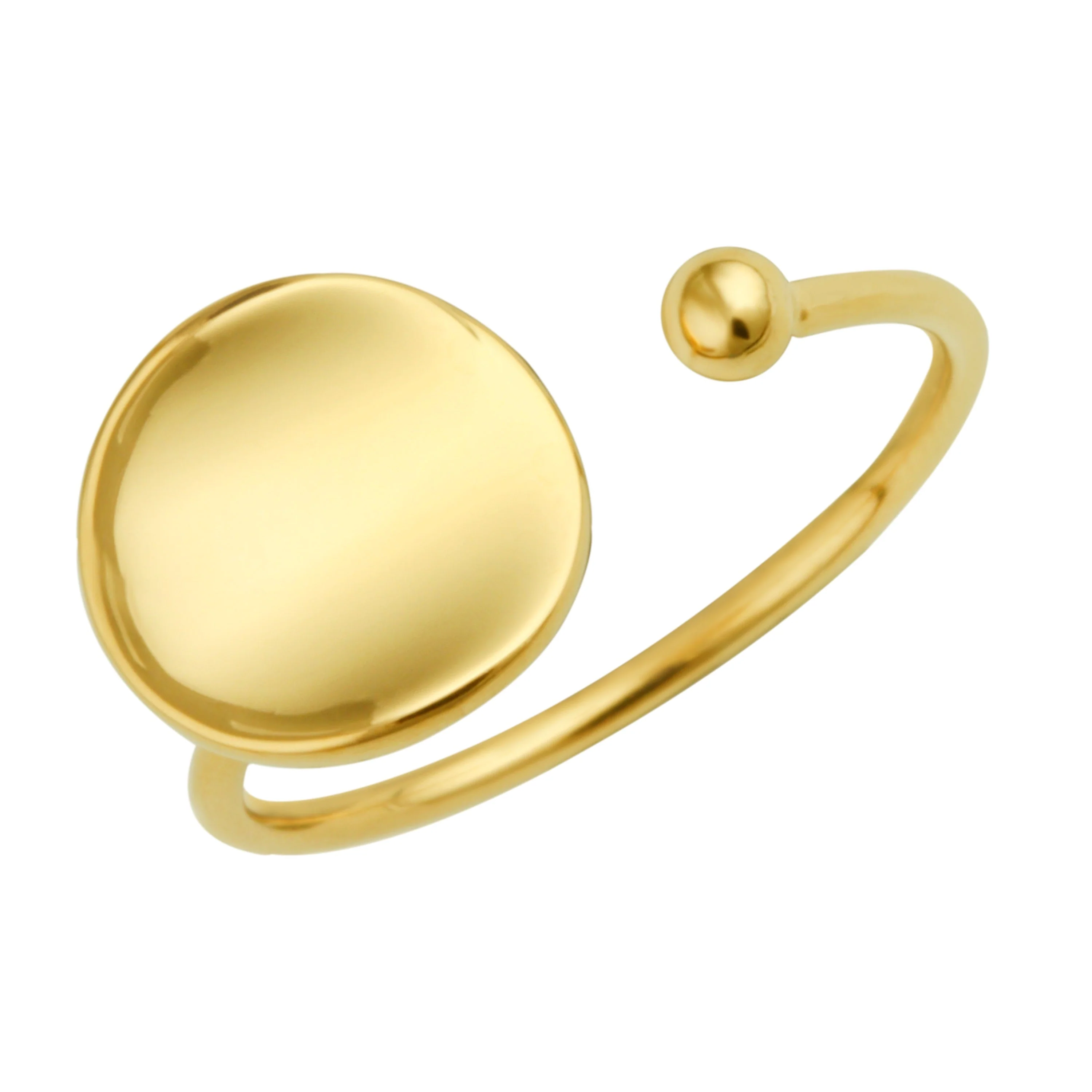 Gold Plated Sterling Silver Round Disc Open Adjustable Ring - Image 2