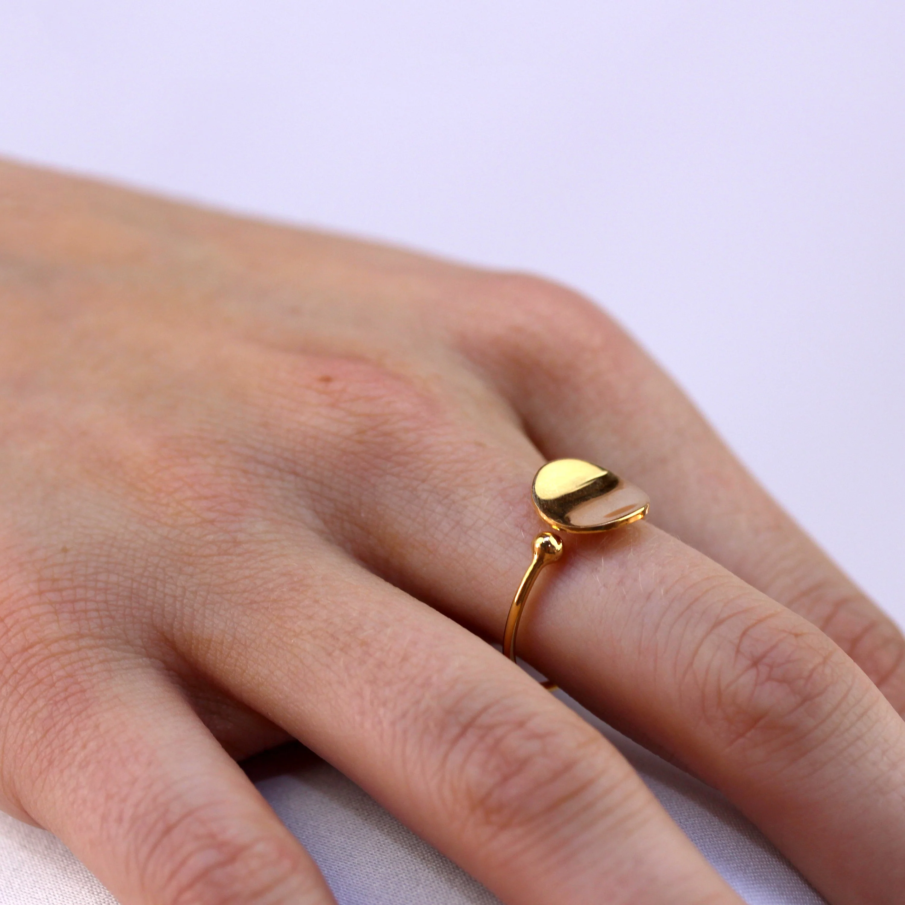 Gold Plated Sterling Silver Round Disc Open Adjustable Ring - Image 3
