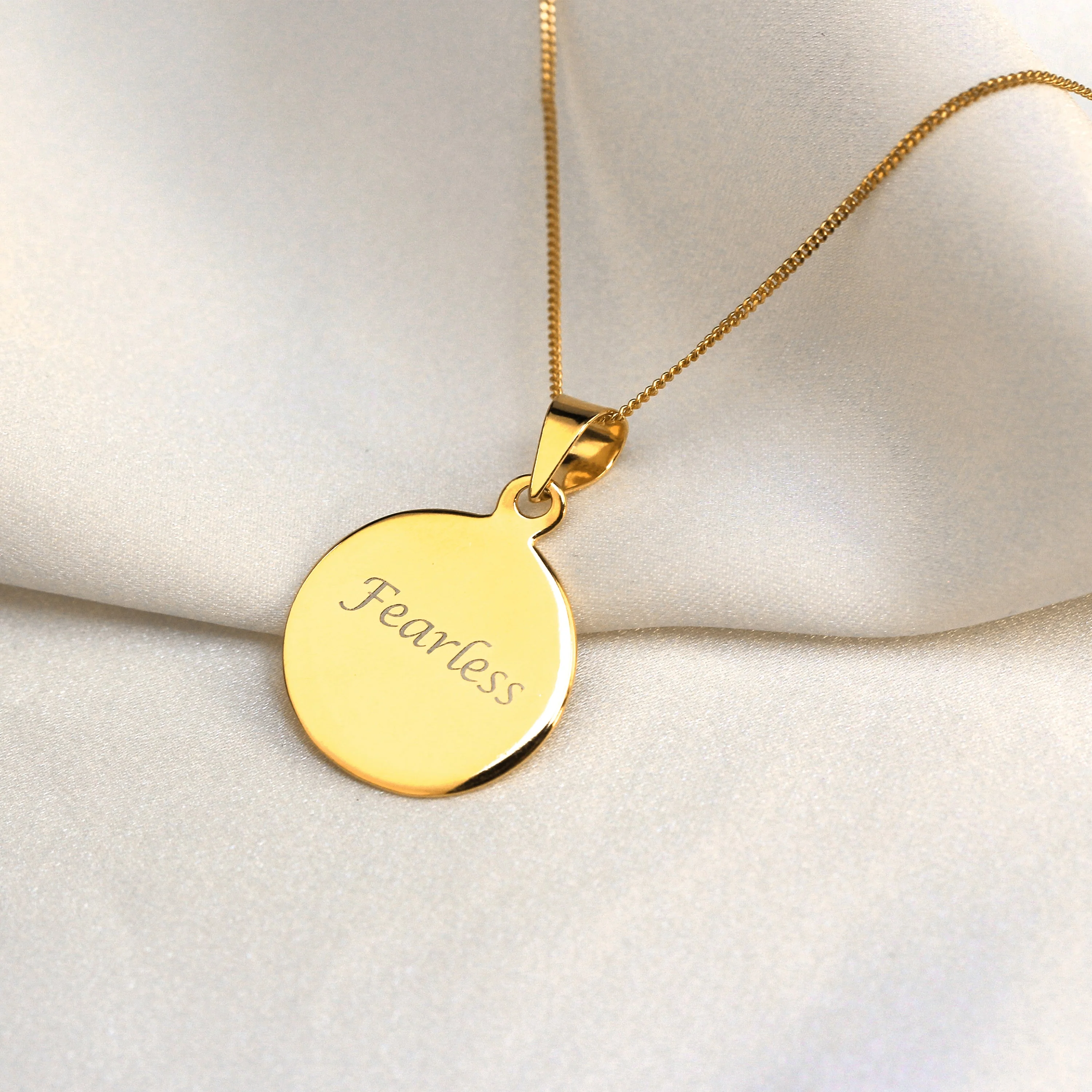 Gold Plated Sterling Silver Round Engravable Necklace 14-32" - Image 3