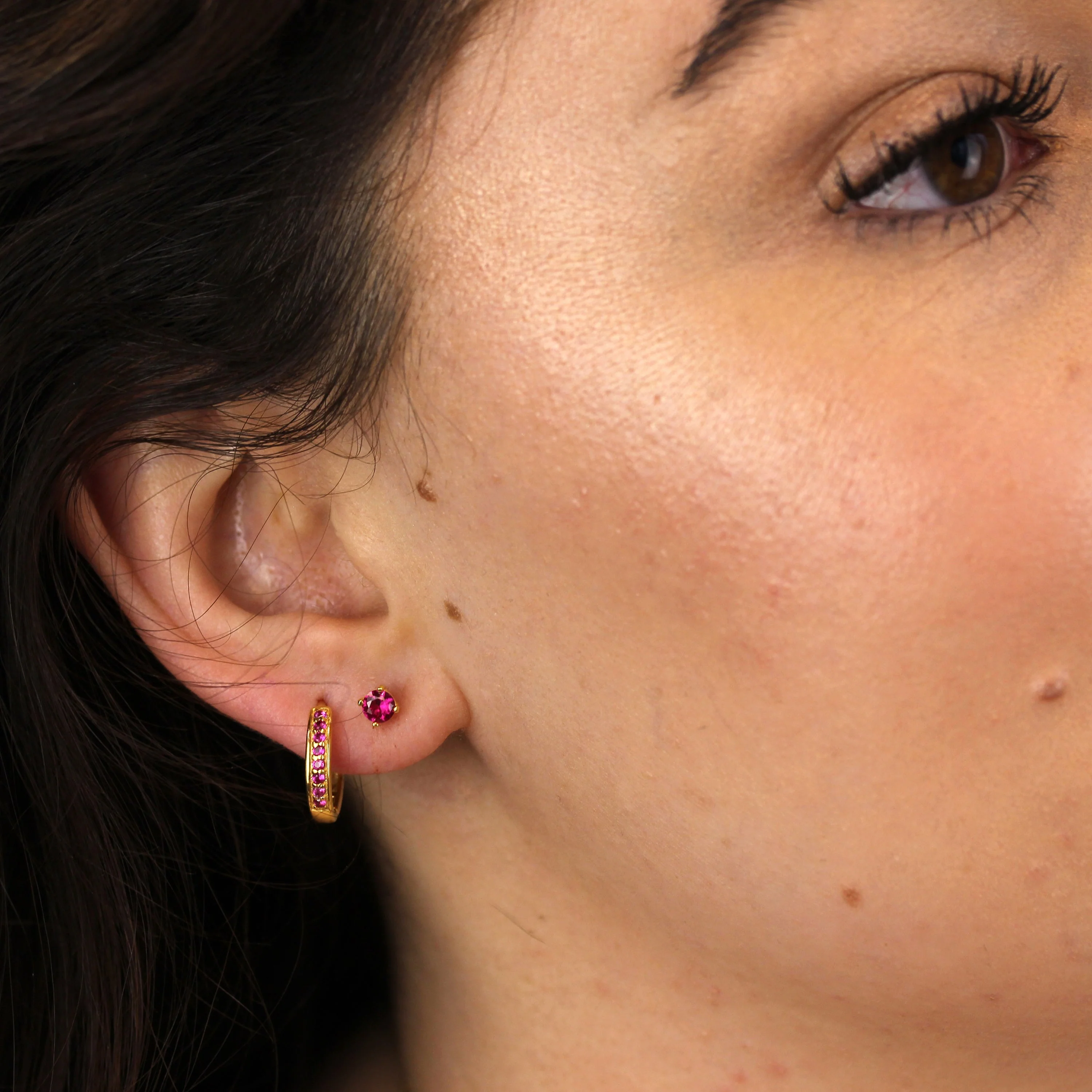 Gold Plated Sterling Silver Ruby CZ July 4mm Stud Earrings - Image 2