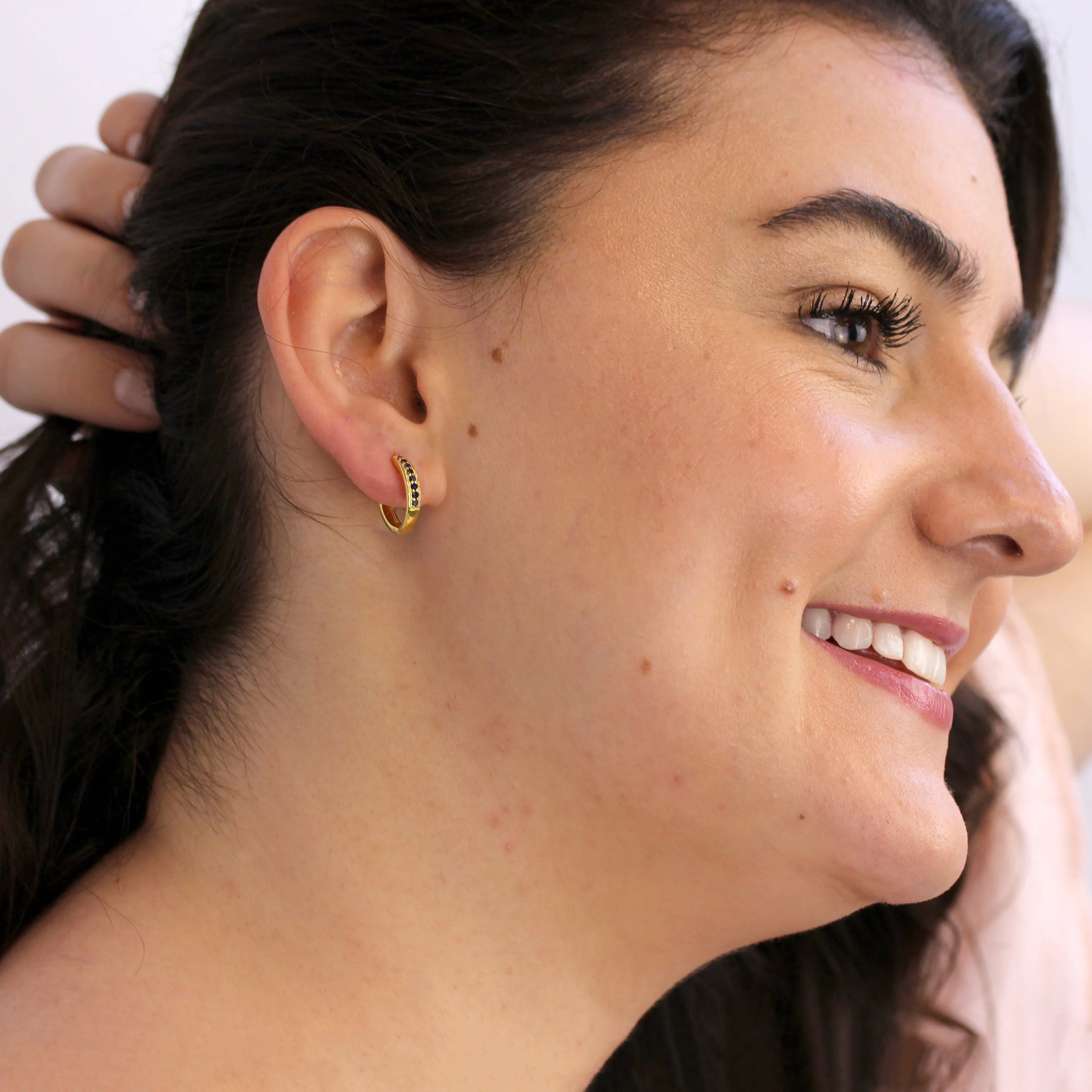 Gold Plated Sterling Silver Sapphire CZ 15mm Hoop Earrings - Image 2