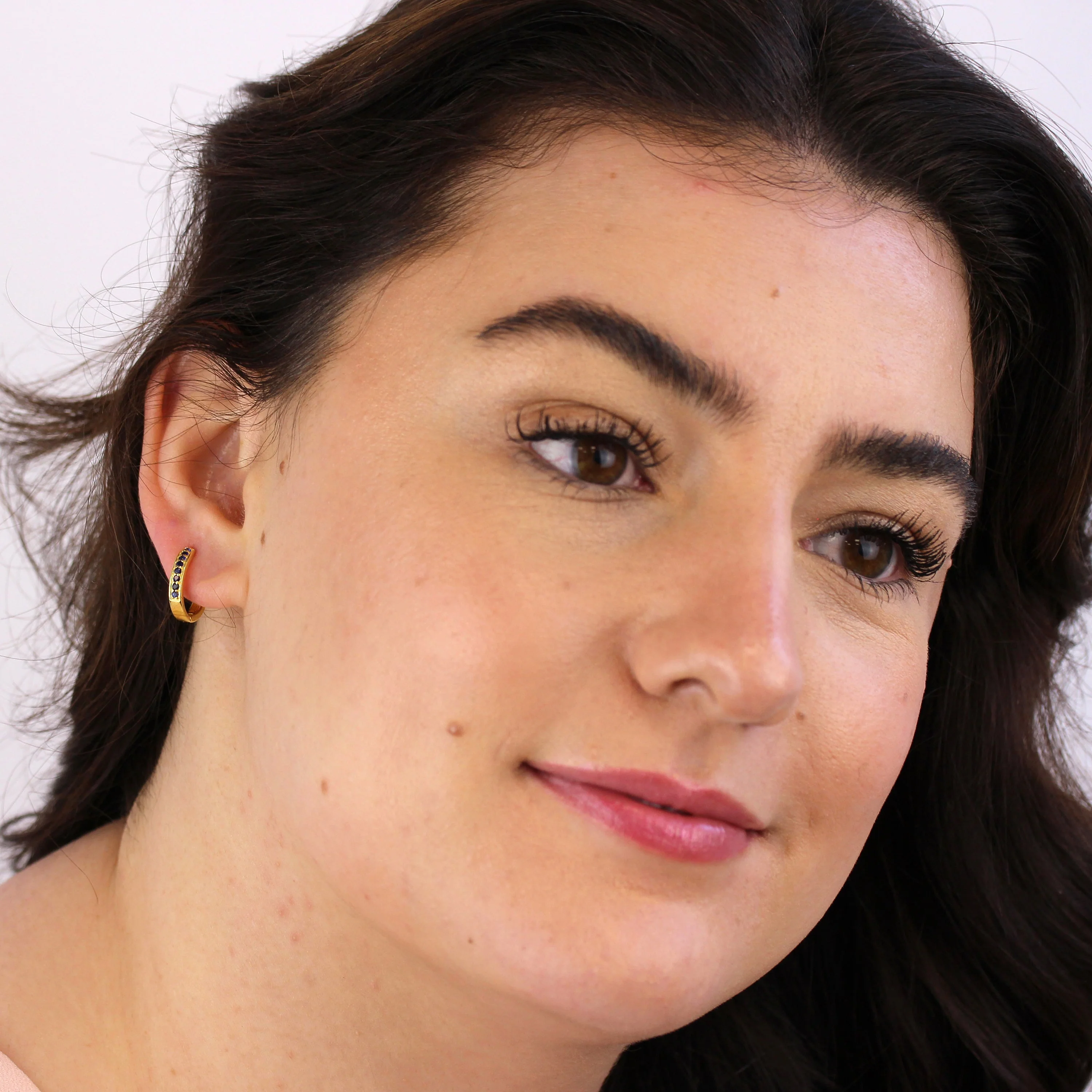 Gold Plated Sterling Silver Sapphire CZ 15mm Hoop Earrings - Image 3