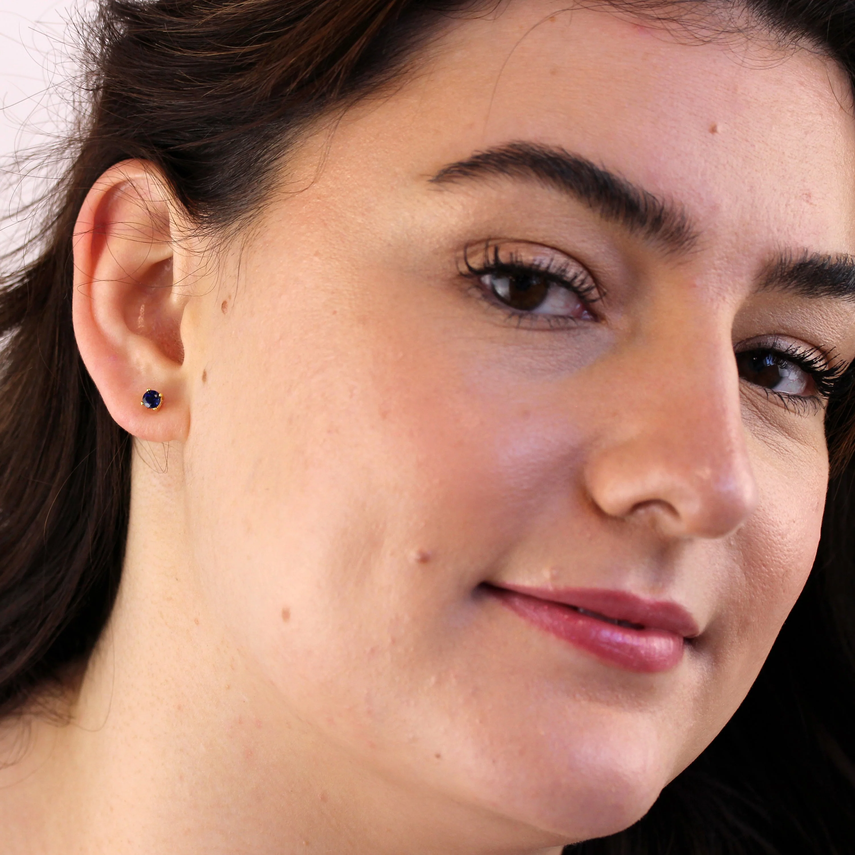 Gold Plated Sterling Silver Sapphire CZ 4mm Stud Earrings - Image 2