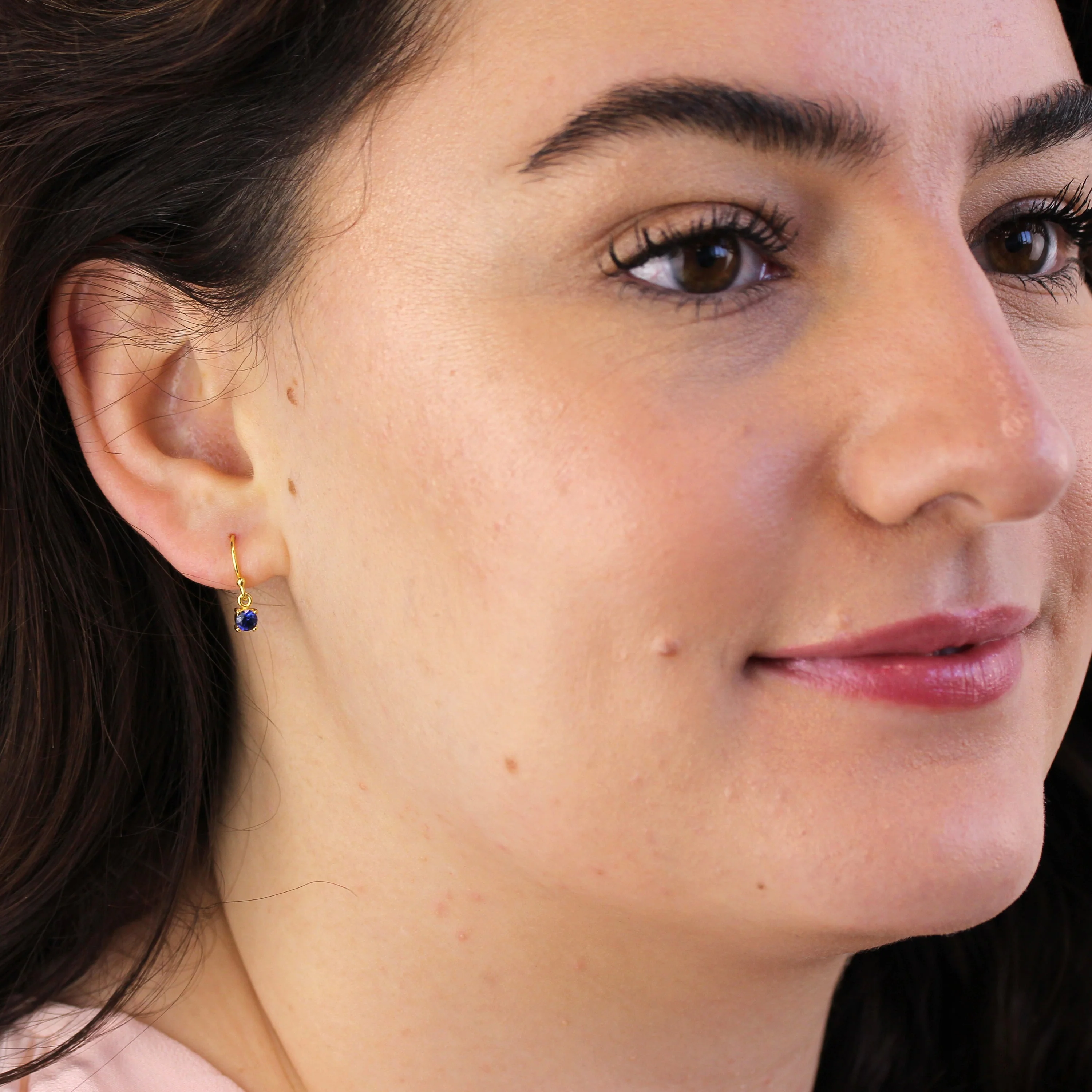 Gold Plated Sterling Silver Sapphire CZ September Drop Earrings - Image 2