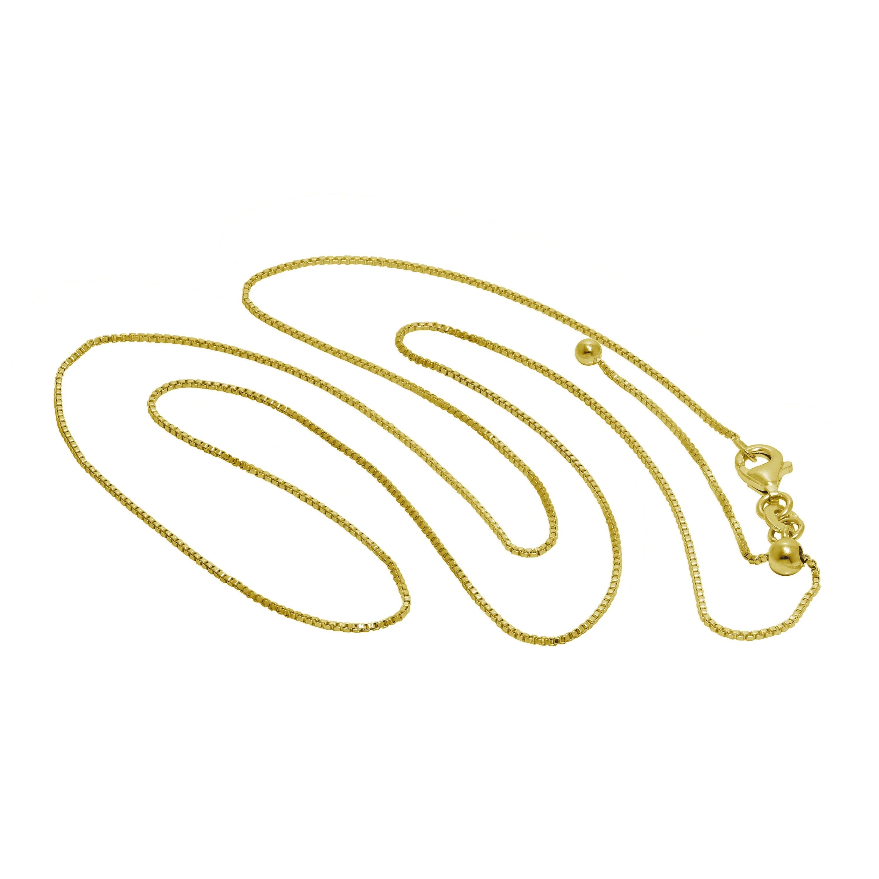 Gold Plated Sterling Silver Slider Clasp Box Chain up to 24 Inches - Image 4