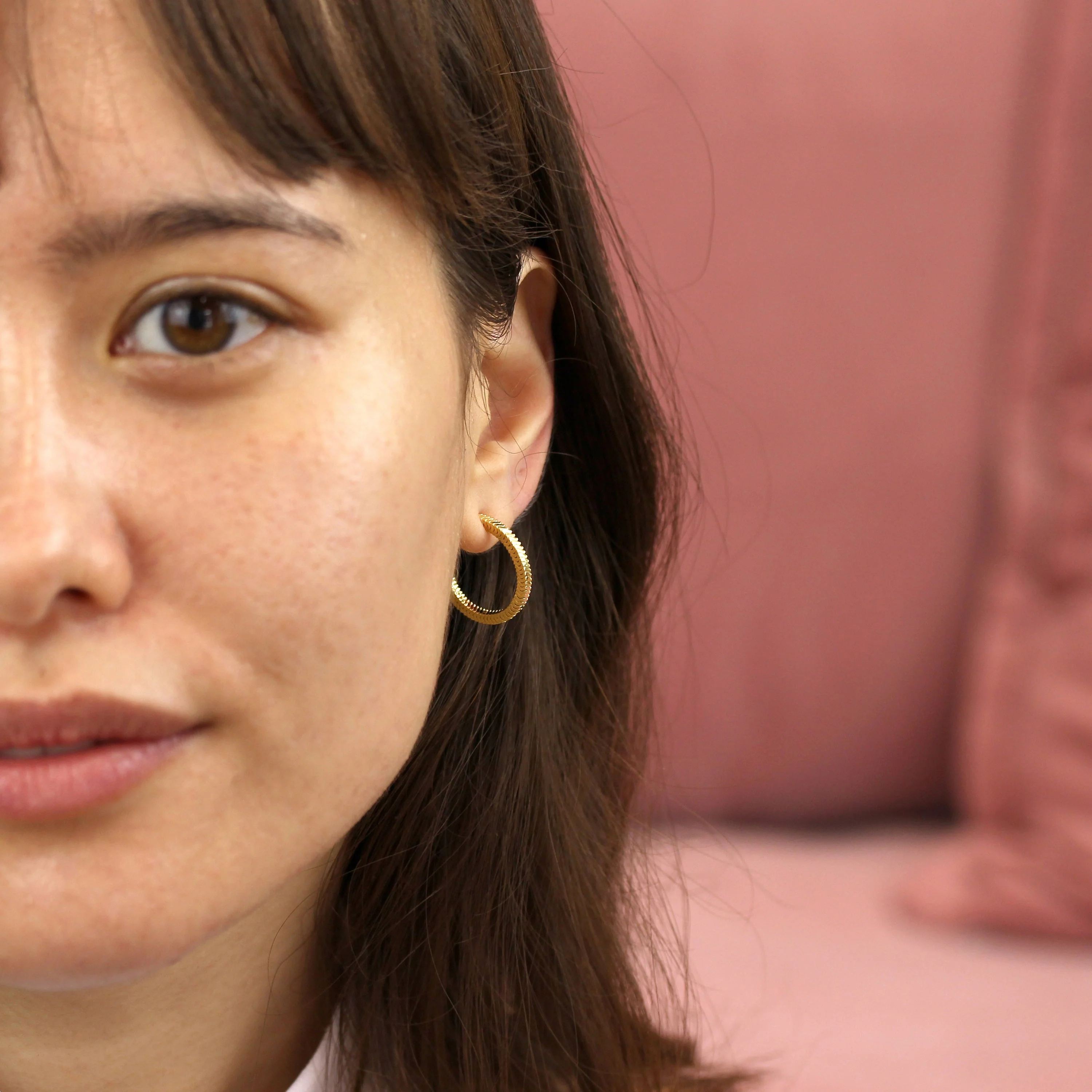 Gold Plated Sterling Silver Square Snake Chain 20mm Hoop Stud Earrings - Image 2