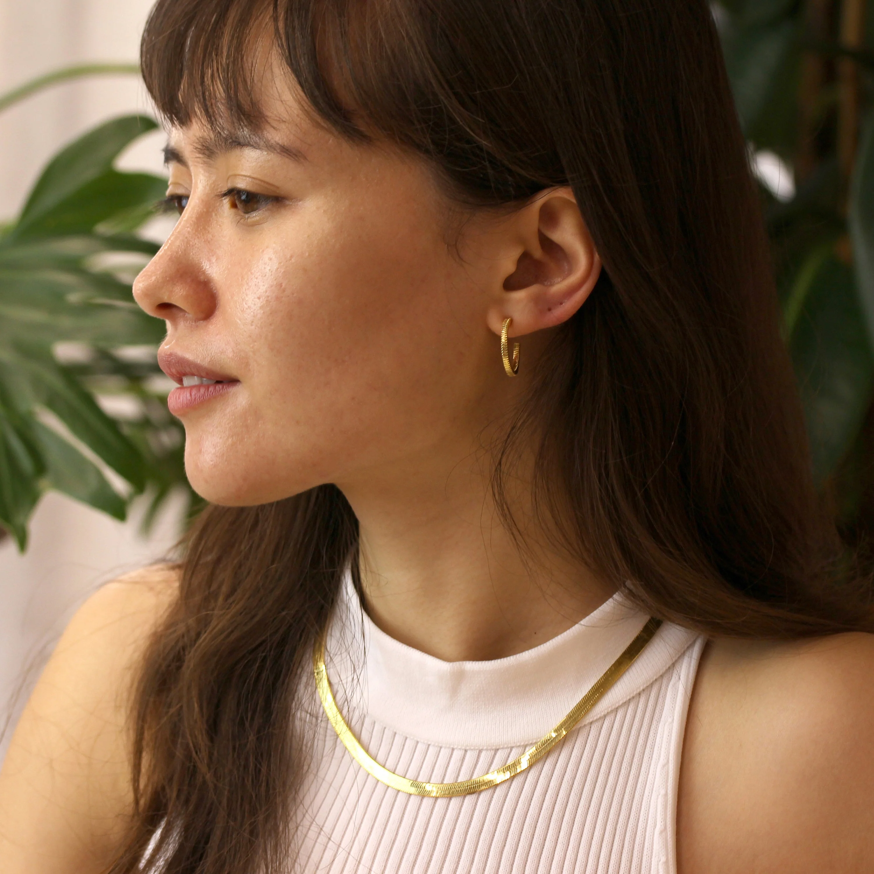Gold Plated Sterling Silver Square Snake Chain 20mm Hoop Stud Earrings - Image 3