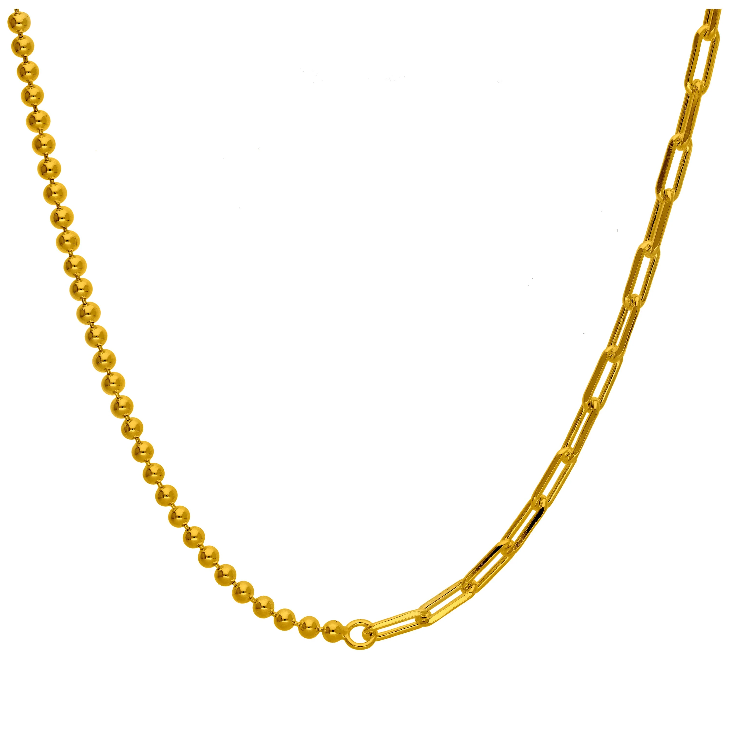 Gold Plated Sterling Silver T-Bar Paperclip Ball Chain Necklace - Image 4