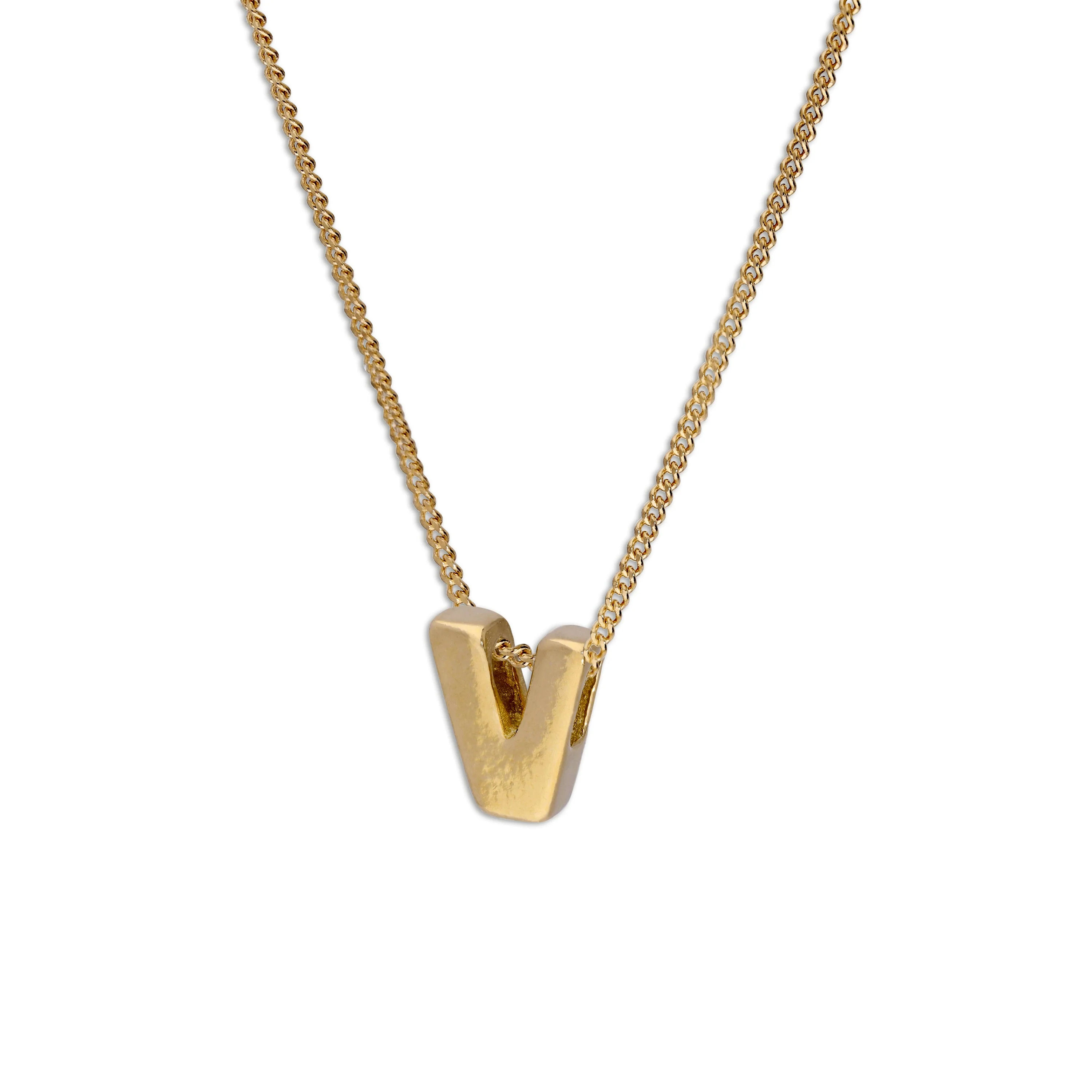Gold Plated Sterling Silver Threader Letter V Bead Necklace 16 - 22 Inches