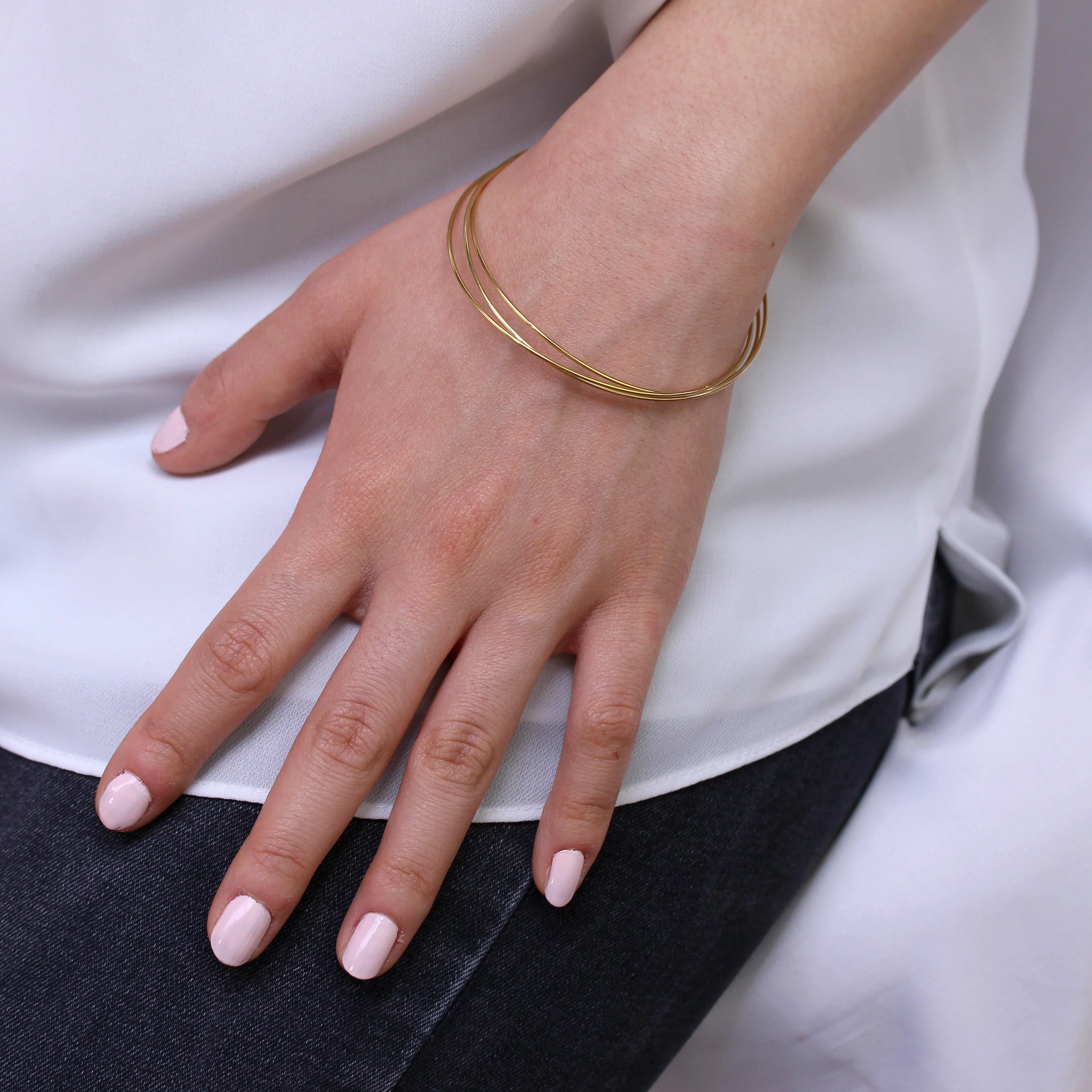 Gold Plated Sterling Silver Triple Stacking Bangle - Image 2