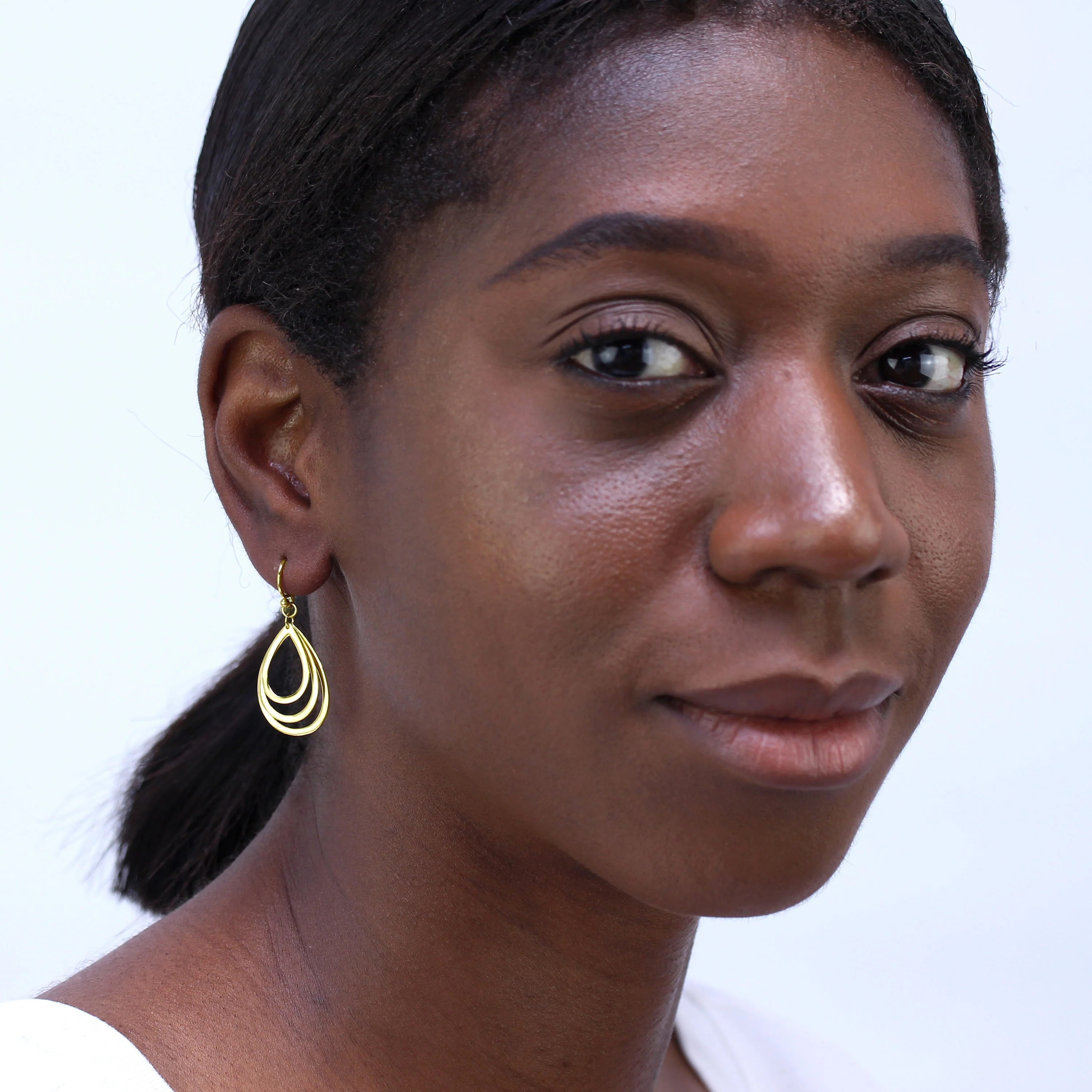 Gold Plated Sterling Silver Triple Teardrop Dangle Earrings - Image 2