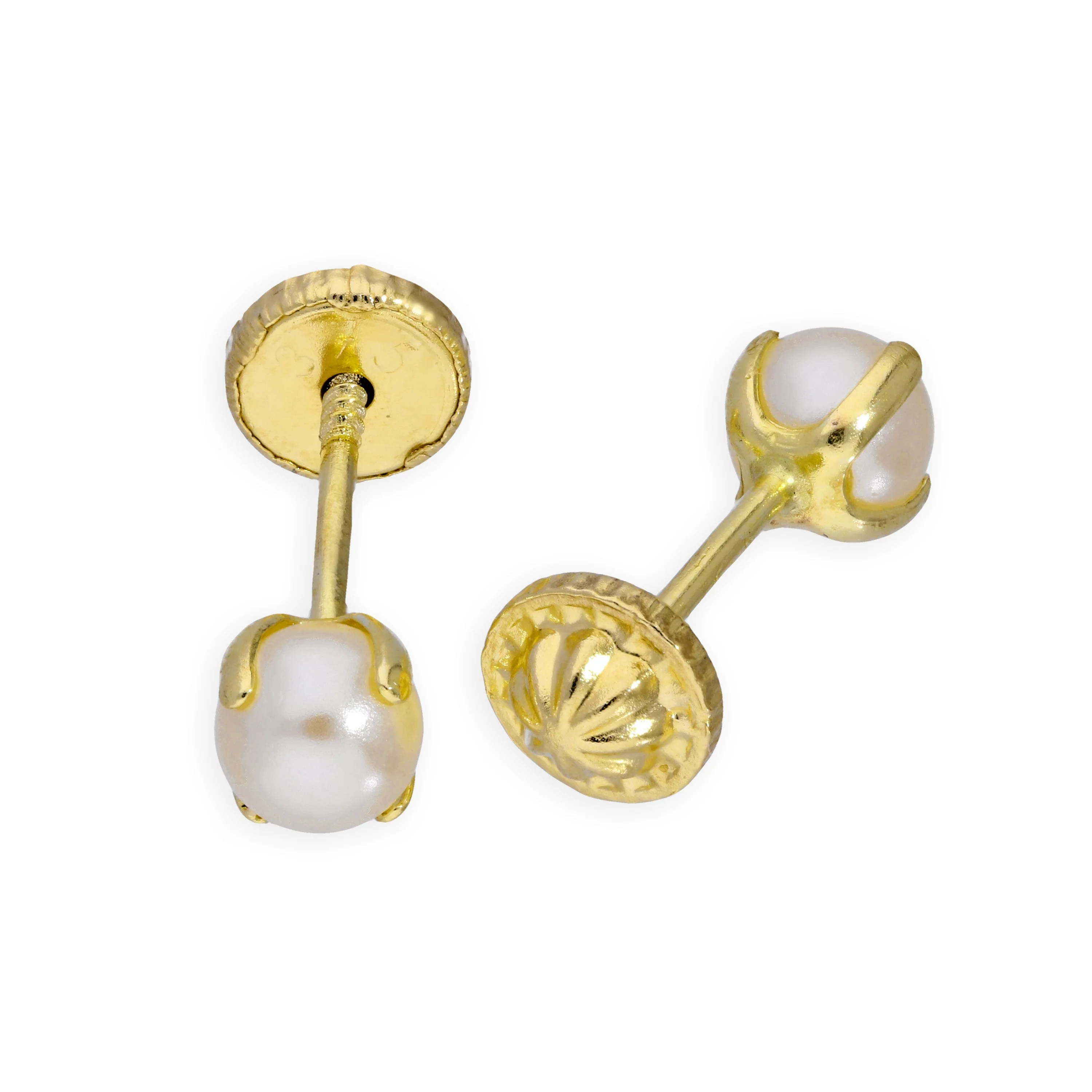 9ct Gold & 4mm Pearl Screw Back Stud Earrings - Image 3
