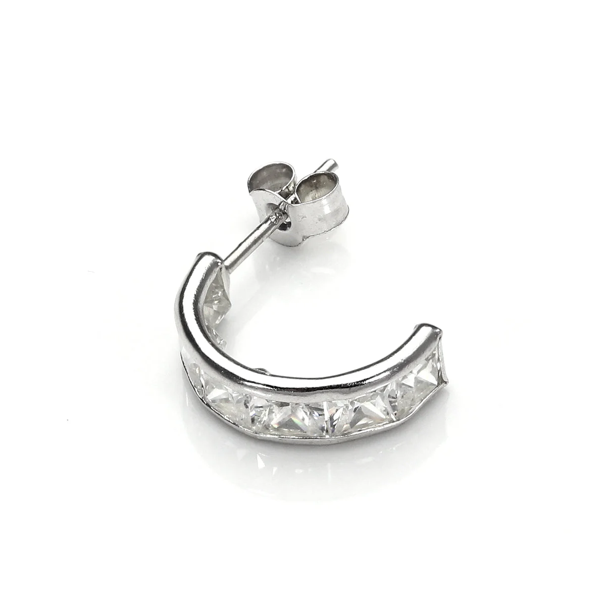 9ct White Gold Clear CZ Semi-Circle Mens Stud Single Earring - Image 2