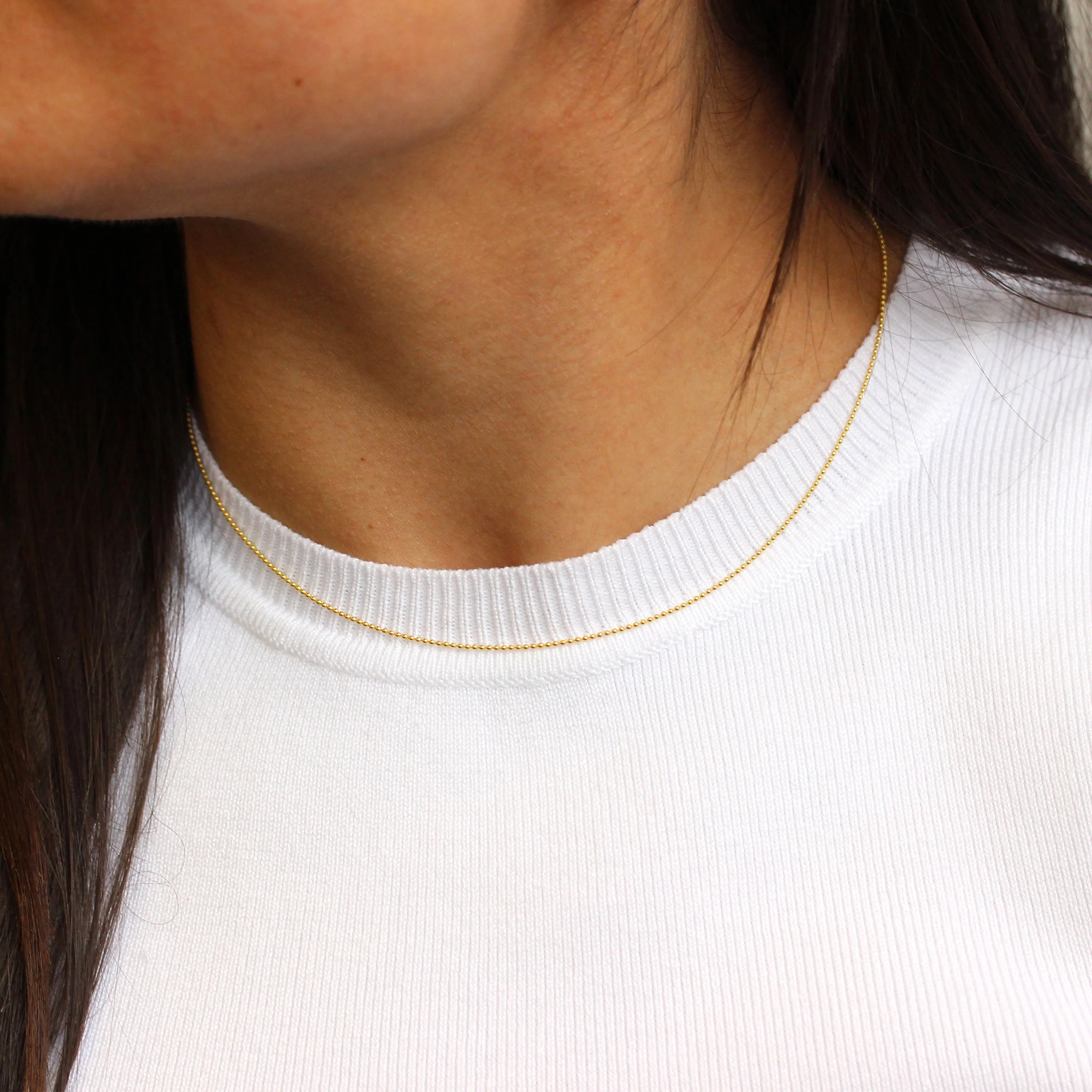 Gold Plated Sterling Silver 1mm Bead Chain Choker 12 + 3 Inches - Image 2