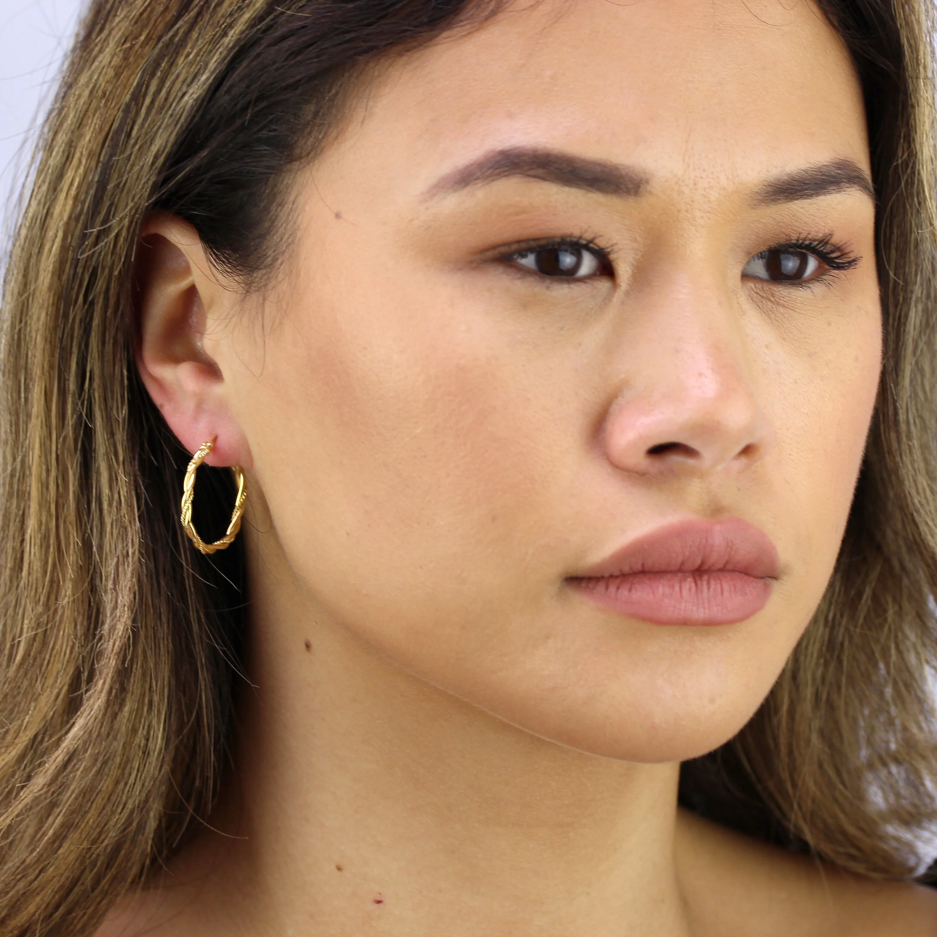 Gold Plated Sterling Silver Twisted Creole 25mm Hoop Earrings - Image 2