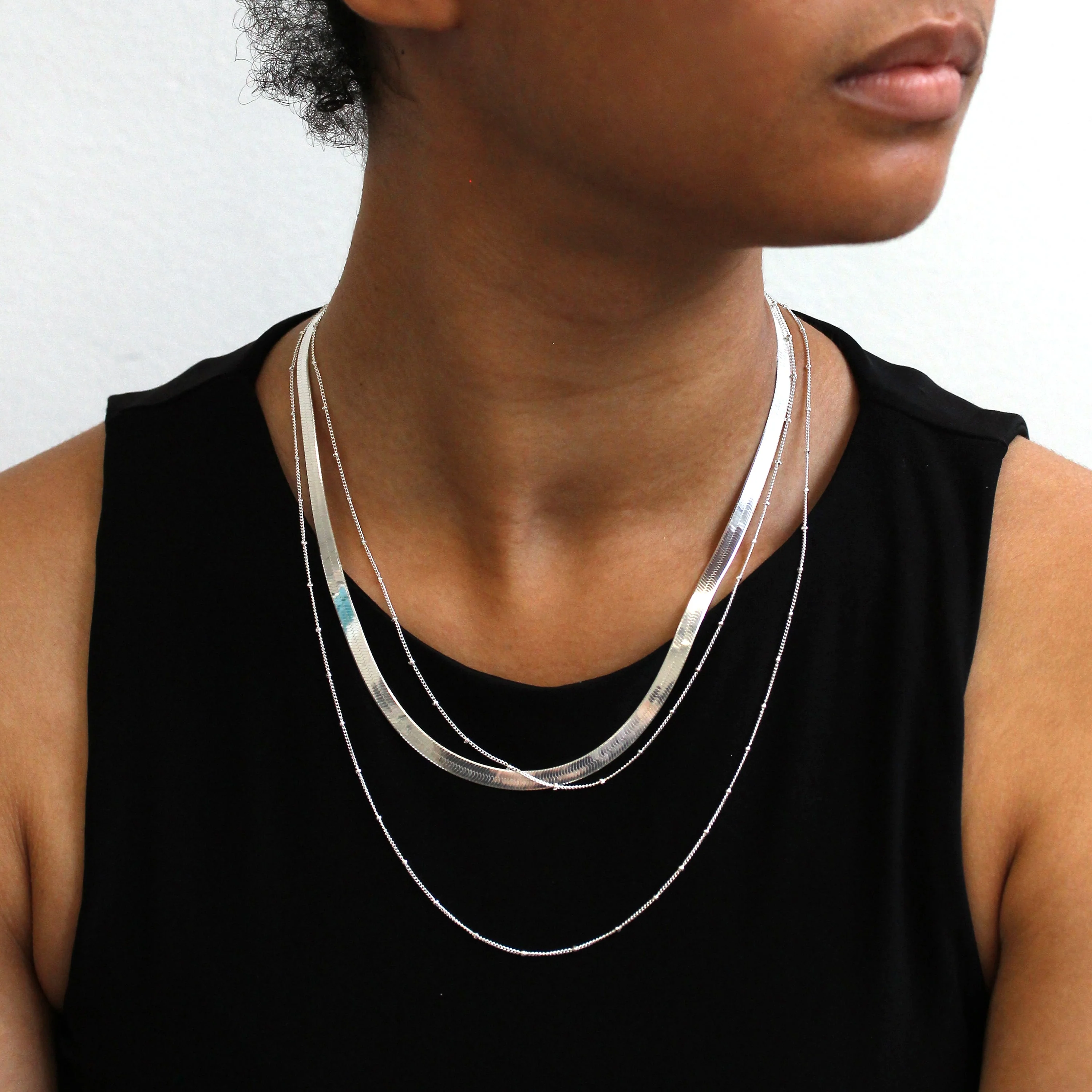 Sterling Silver 3 Row Bolt Ring Tube Layer Necklace Clasp - Image 2