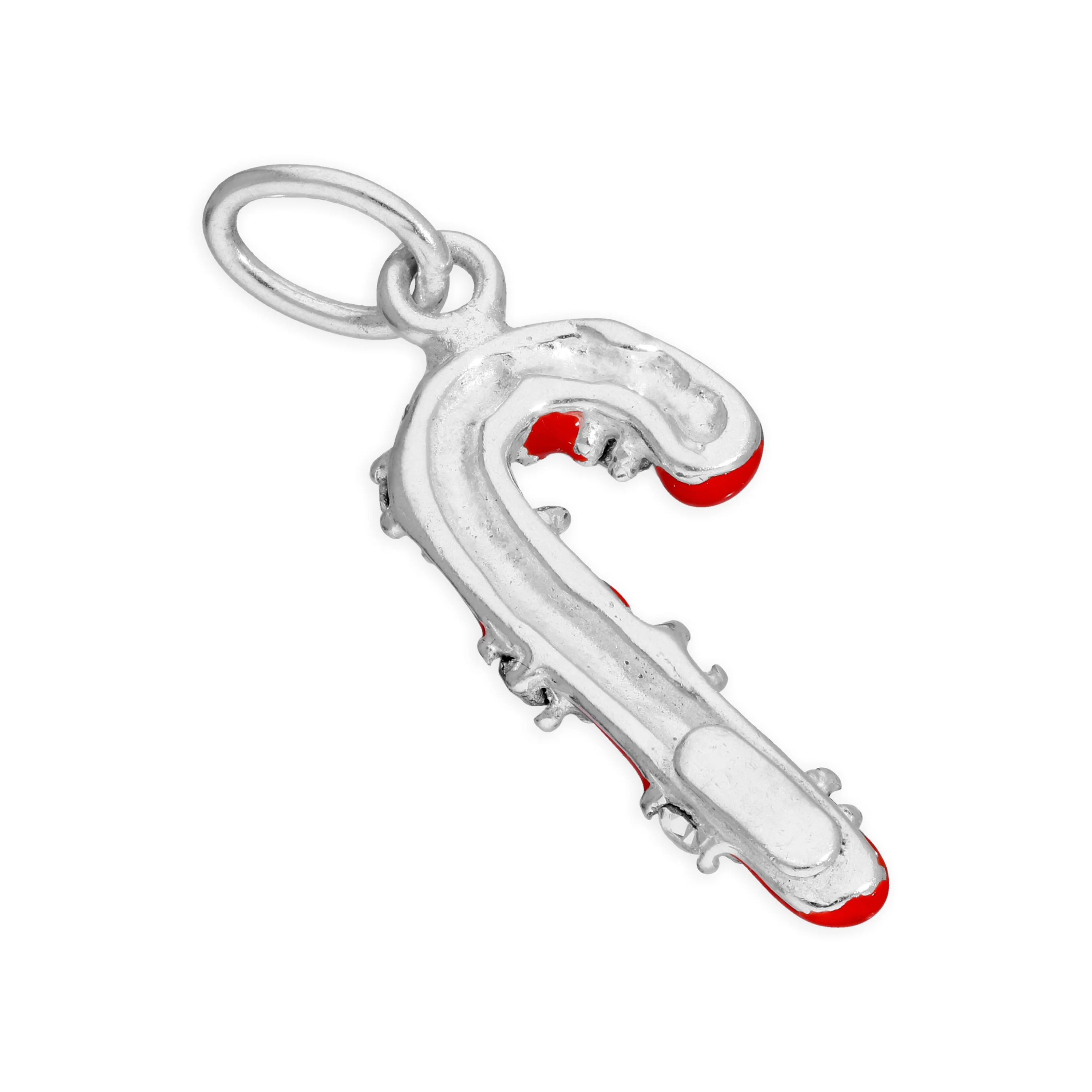 Sterling Silver Candy Cane Clear CZ Red Enamel Charm - Image 2