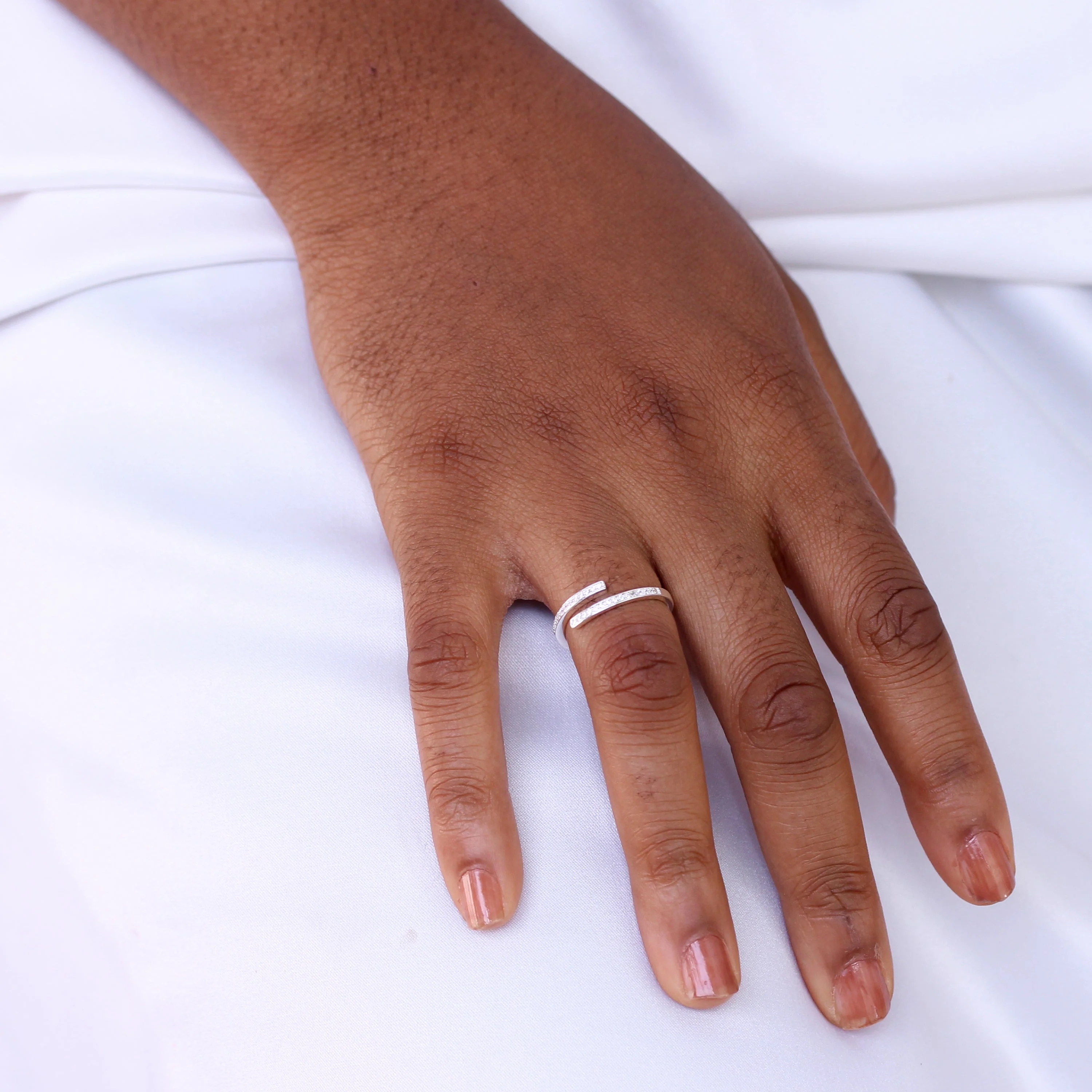 Sterling Silver & Clear CZ Crystal Adjustable Ring - Image 2