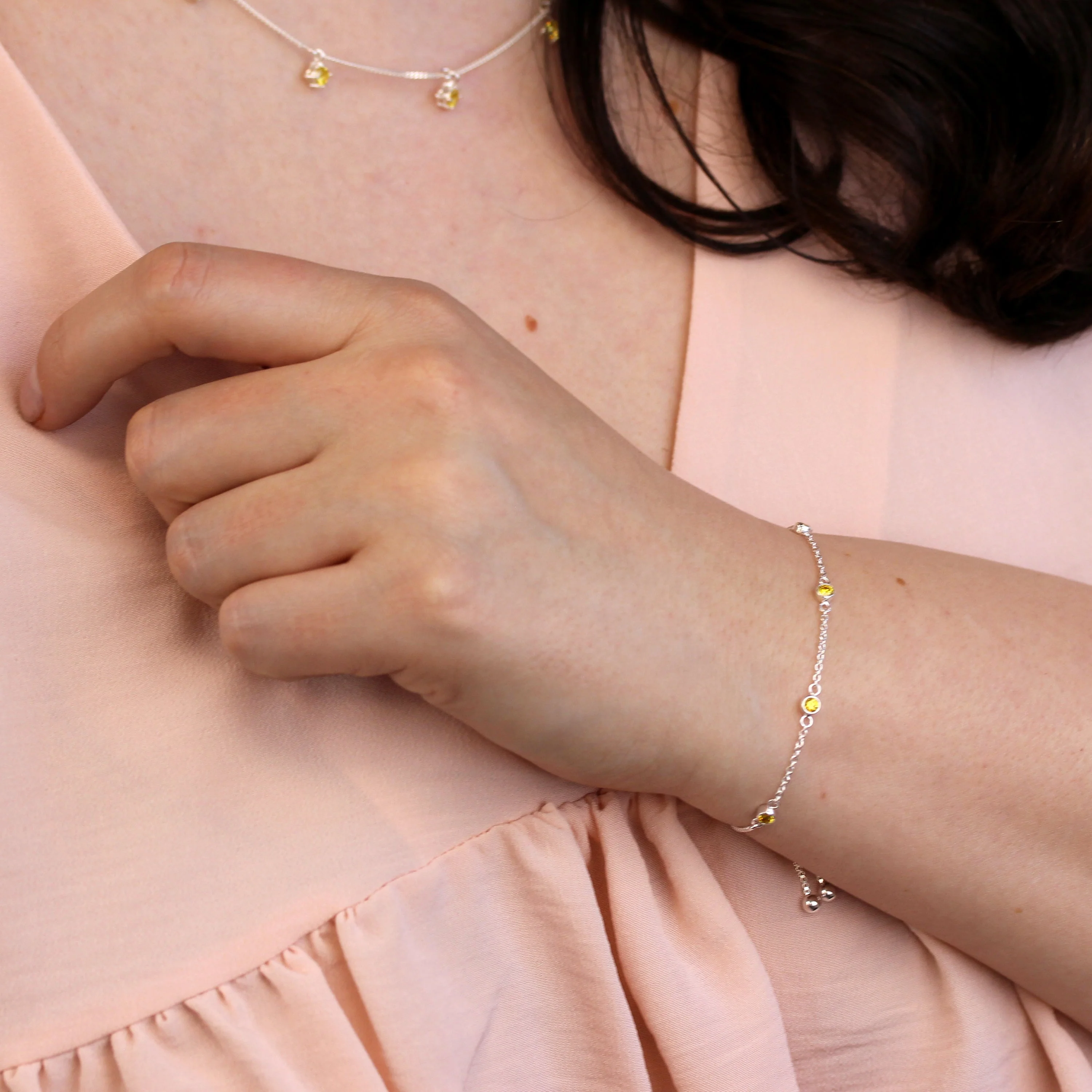 Sterling Silver Multi Citrine CZ Adjustable Bracelet - Image 2