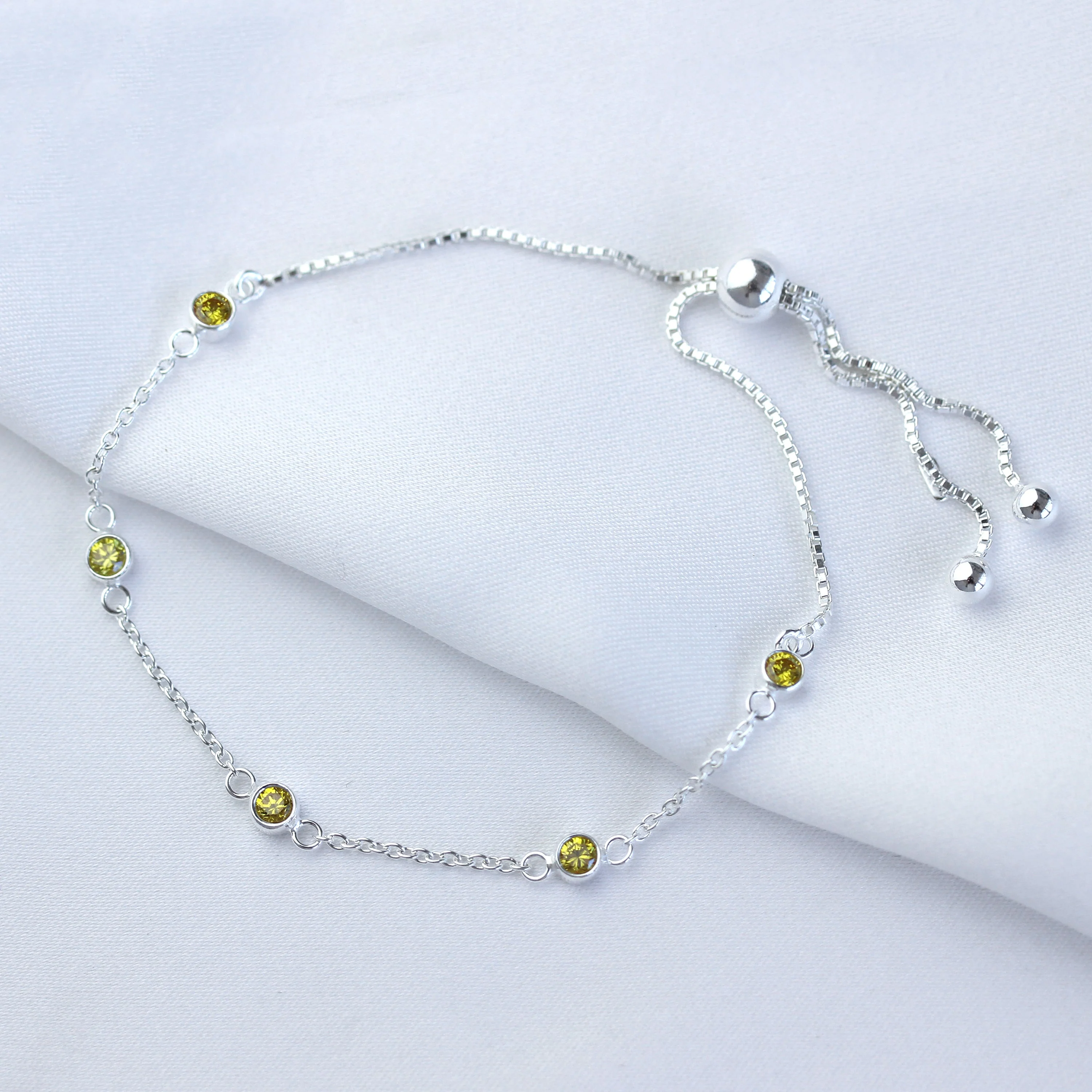 Sterling Silver Multi Citrine CZ Adjustable Bracelet - Image 3