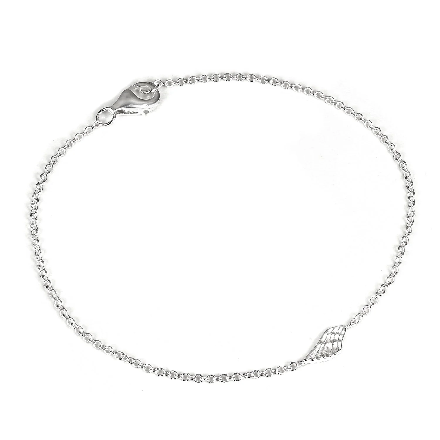 Sterling Silver 7 Inch Fine Belcher Bracelet with Angel Wing Charm & Clasp