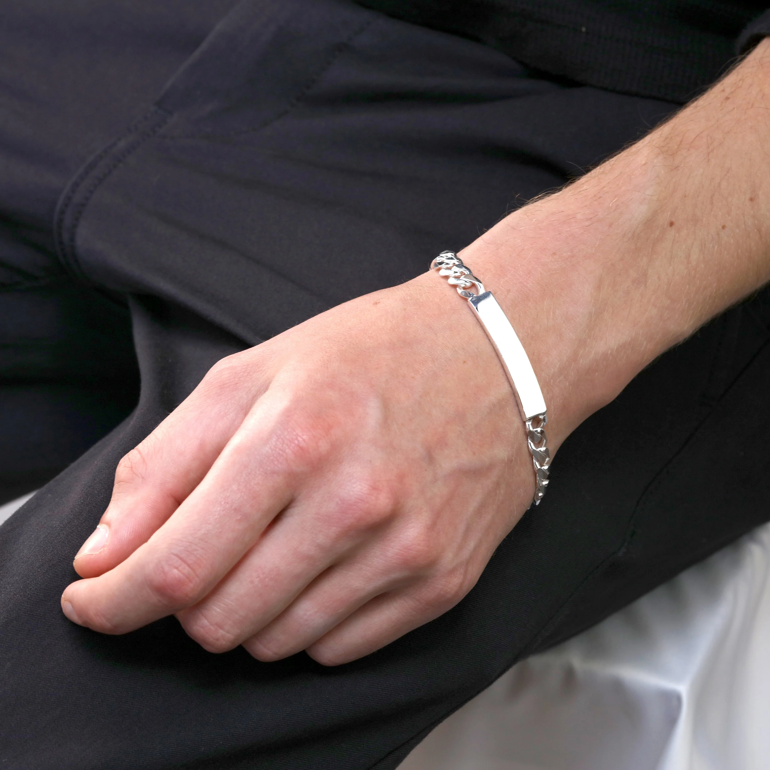 Heavy Curb Sterling Silver 8 Inch Engravable ID Bracelet - Image 4
