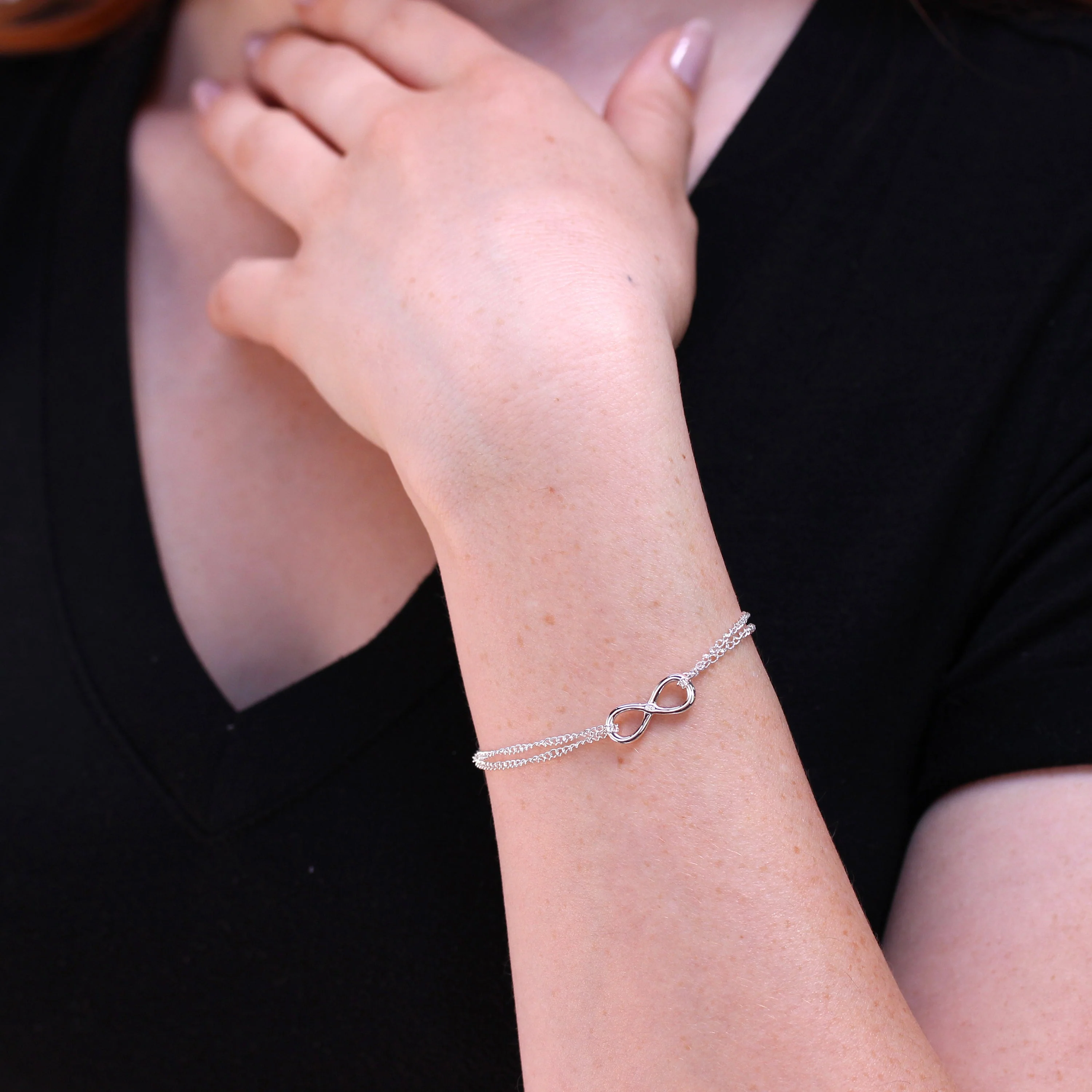 Sterling Silver Rolo Chain Adjustable Bracelet with Large Infinity Charm - Image 2